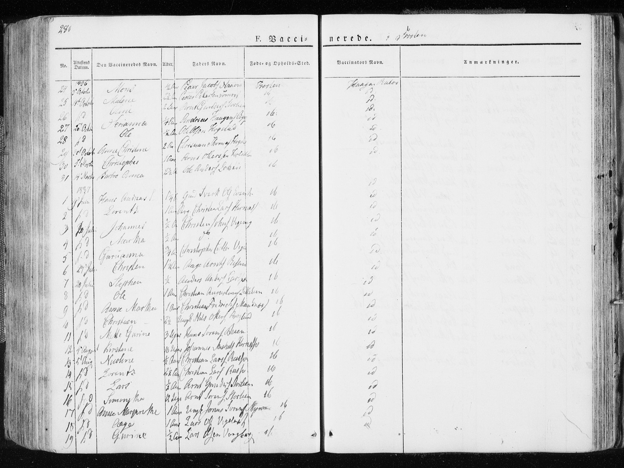 Ministerialprotokoller, klokkerbøker og fødselsregistre - Nord-Trøndelag, SAT/A-1458/713/L0114: Parish register (official) no. 713A05, 1827-1839, p. 280