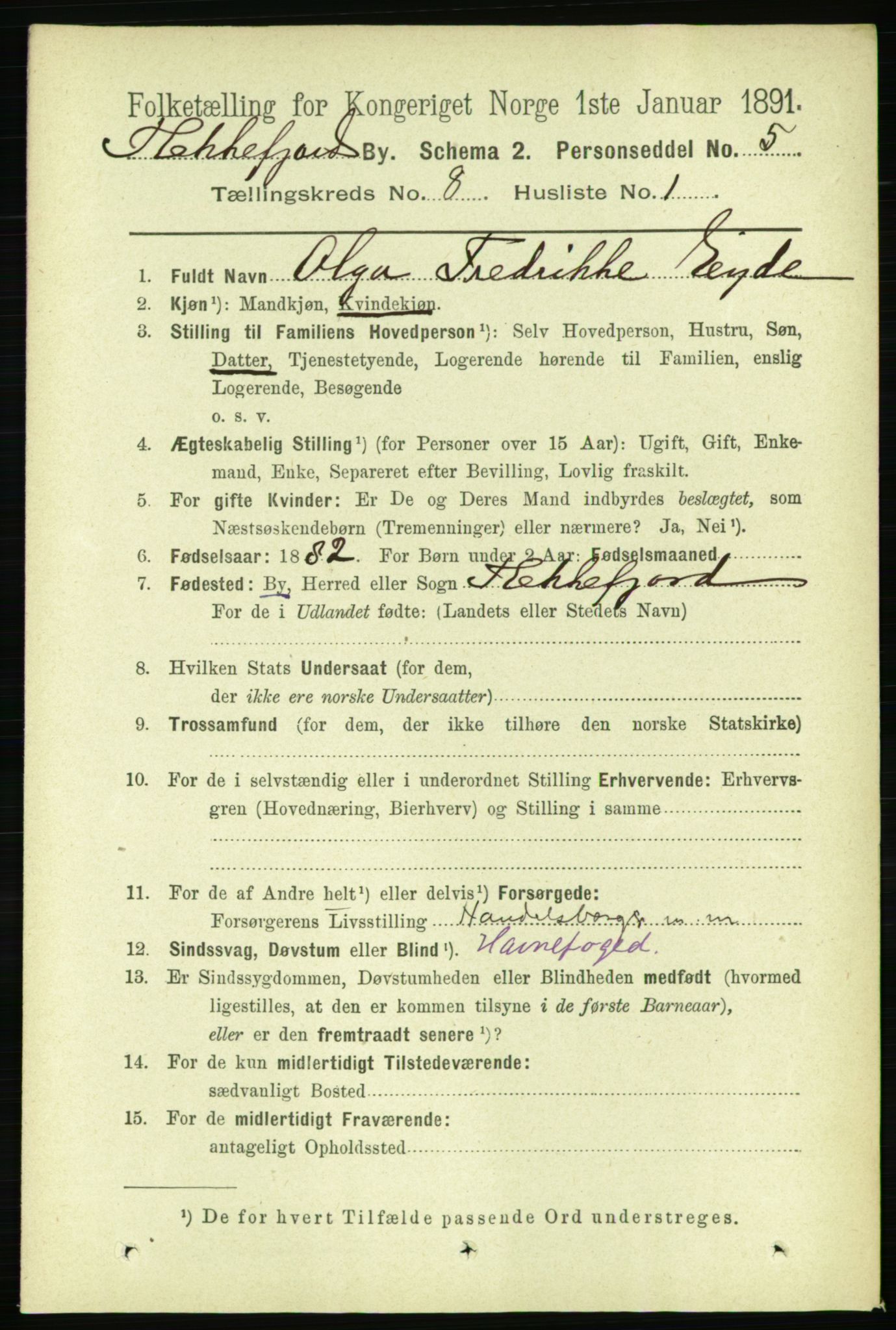 RA, 1891 census for 1004 Flekkefjord, 1891, p. 1367