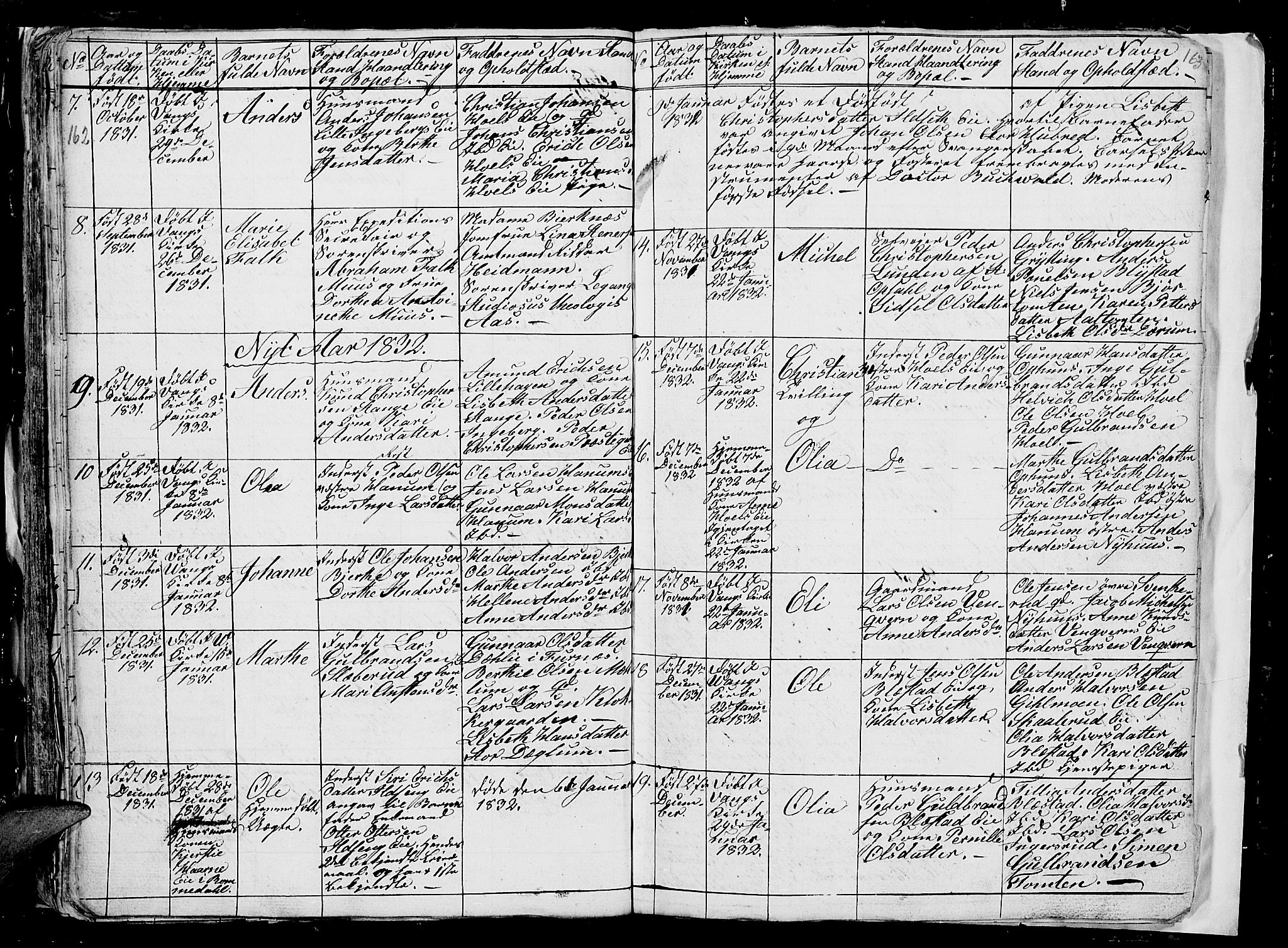Vang prestekontor, Hedmark, SAH/PREST-008/H/Ha/Hab/L0006: Parish register (copy) no. 6, 1819-1832, p. 162-163