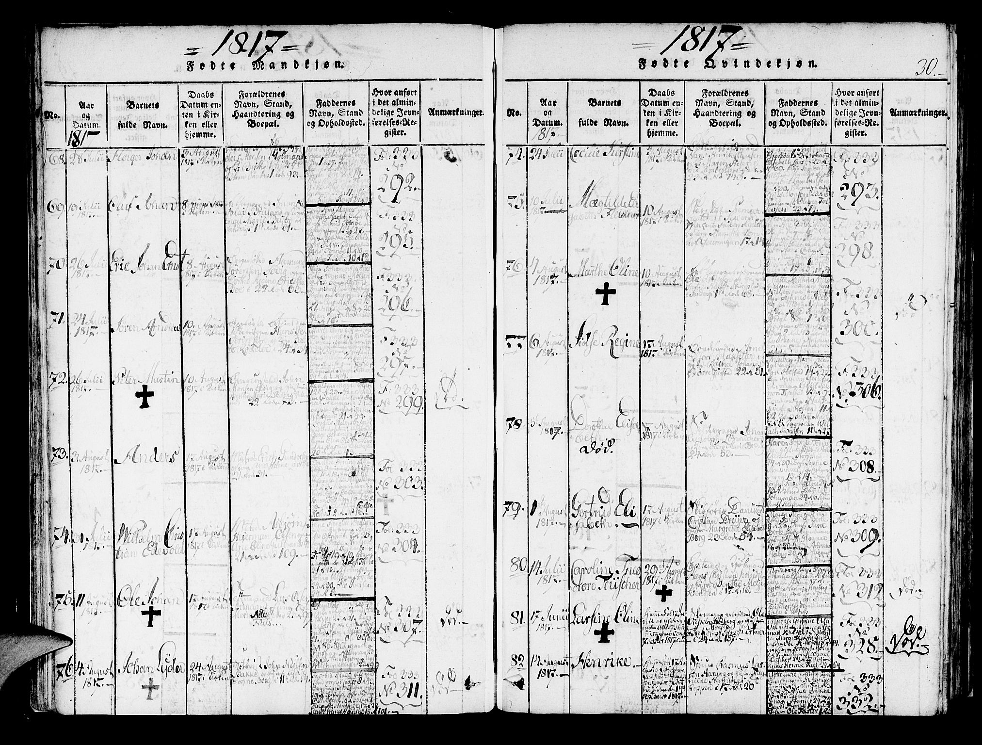 Korskirken sokneprestembete, AV/SAB-A-76101/H/Haa/L0013: Parish register (official) no. A 13, 1815-1822, p. 30
