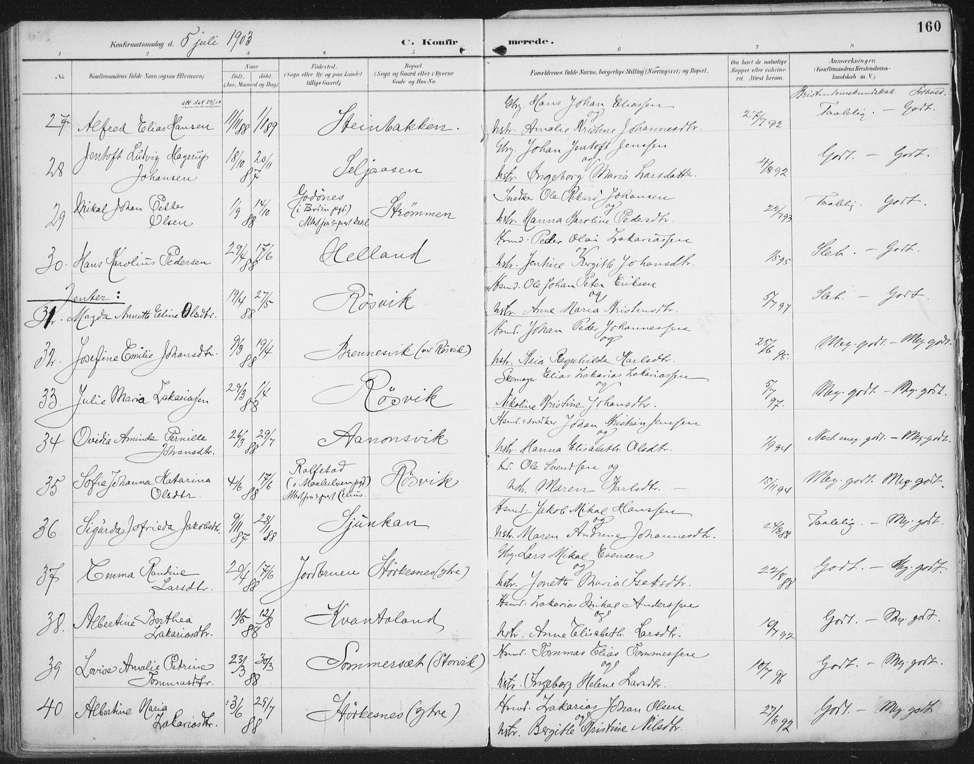 Ministerialprotokoller, klokkerbøker og fødselsregistre - Nordland, SAT/A-1459/854/L0779: Parish register (official) no. 854A02, 1892-1909, p. 160