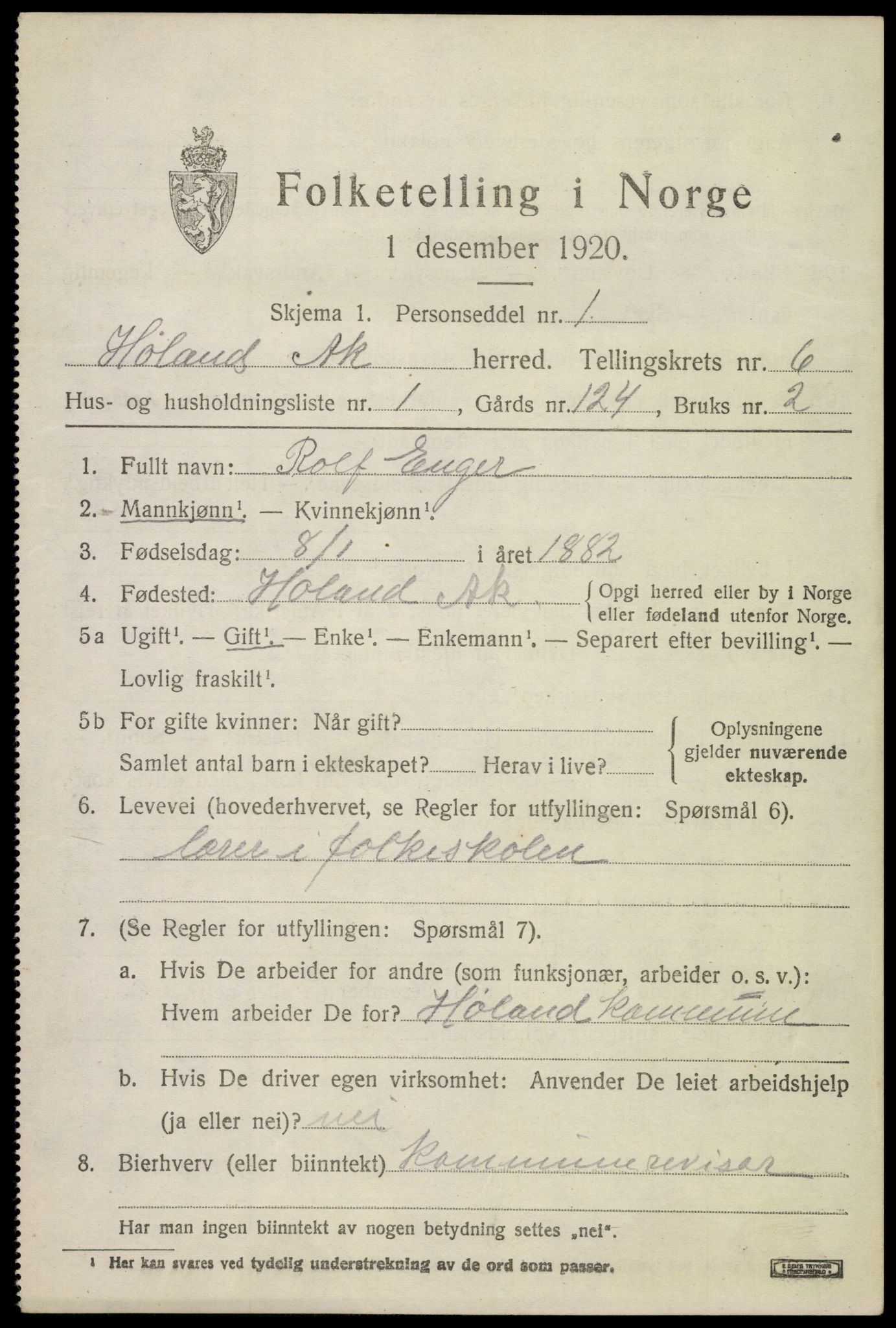 SAO, 1920 census for Høland, 1920, p. 8363