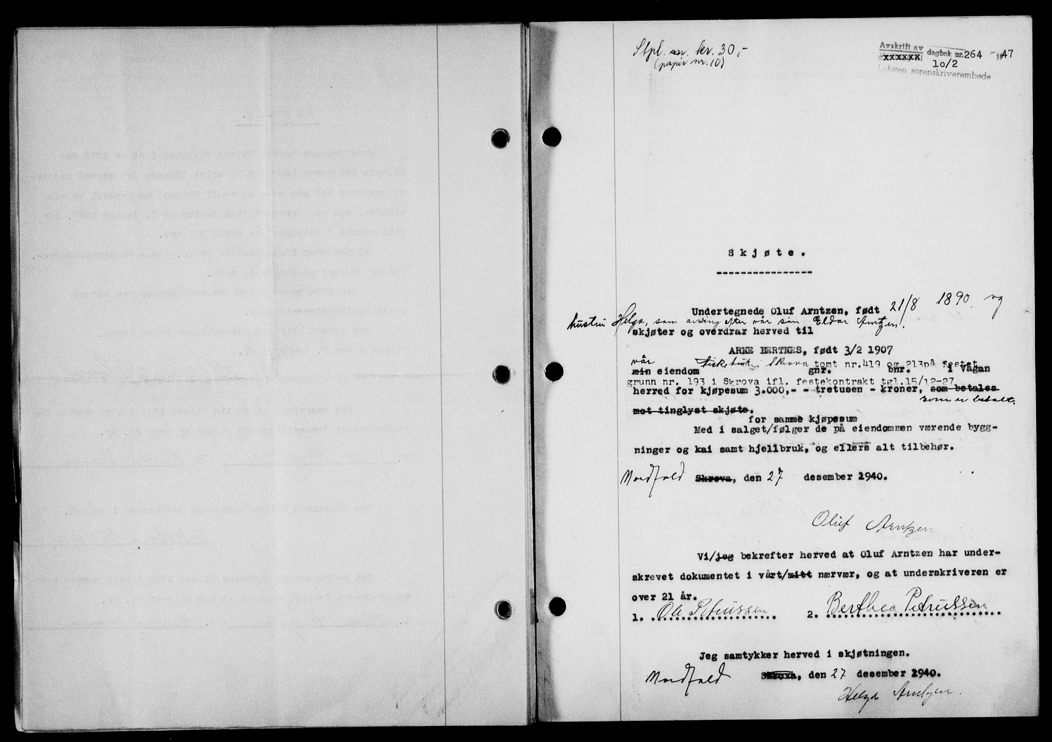 Lofoten sorenskriveri, SAT/A-0017/1/2/2C/L0015a: Mortgage book no. 15a, 1946-1947, Diary no: : 264/1947
