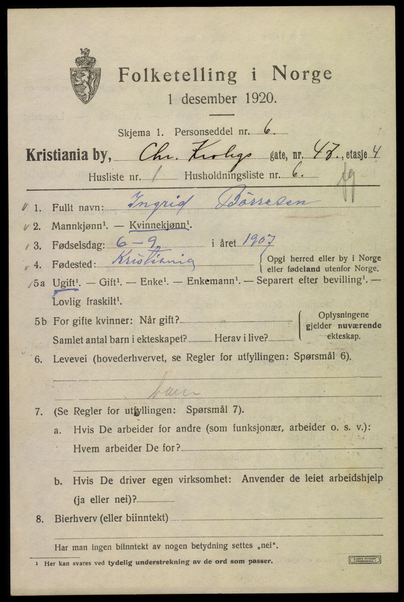 SAO, 1920 census for Kristiania, 1920, p. 184611