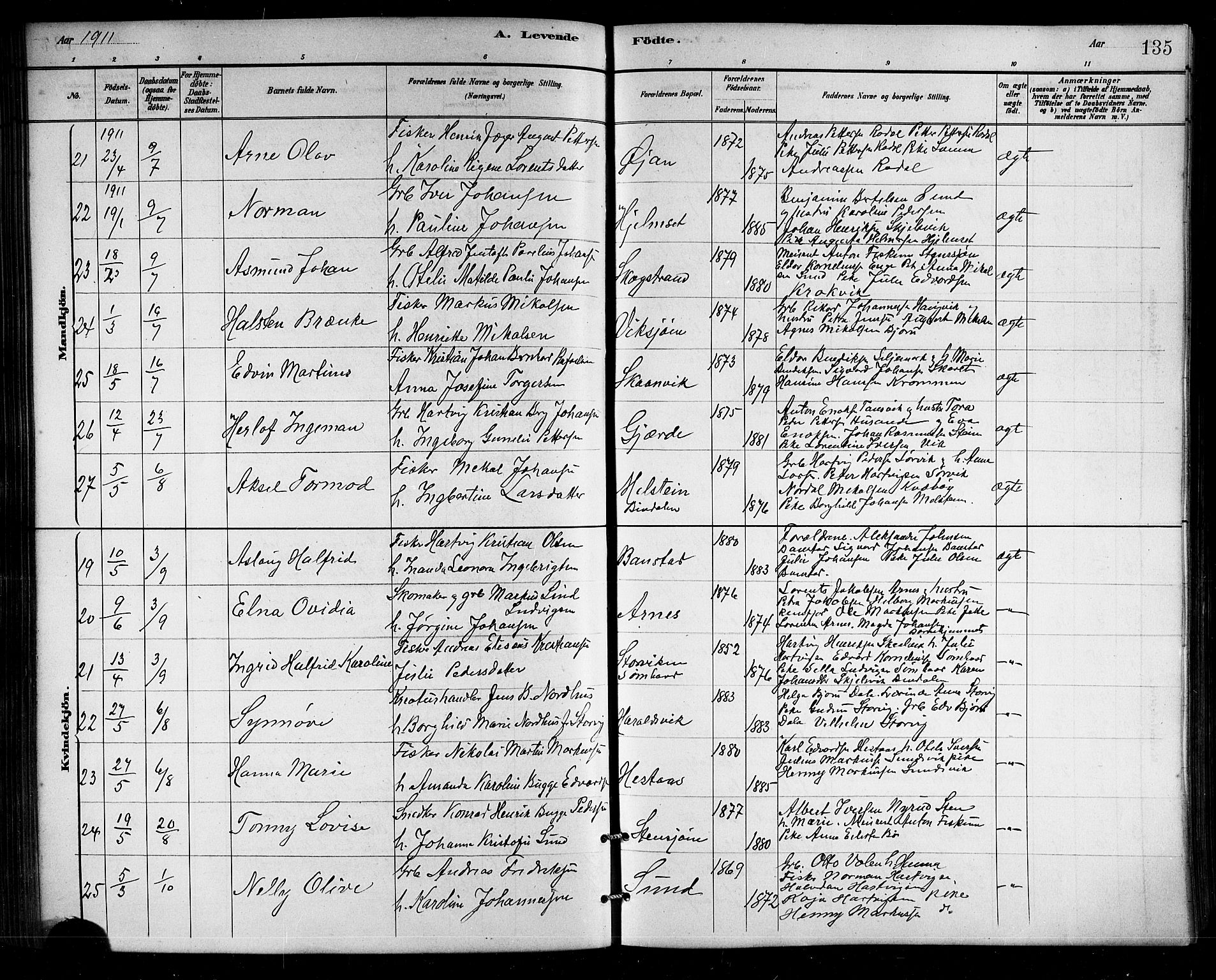 Ministerialprotokoller, klokkerbøker og fødselsregistre - Nordland, SAT/A-1459/812/L0188: Parish register (copy) no. 812C06, 1884-1912, p. 135