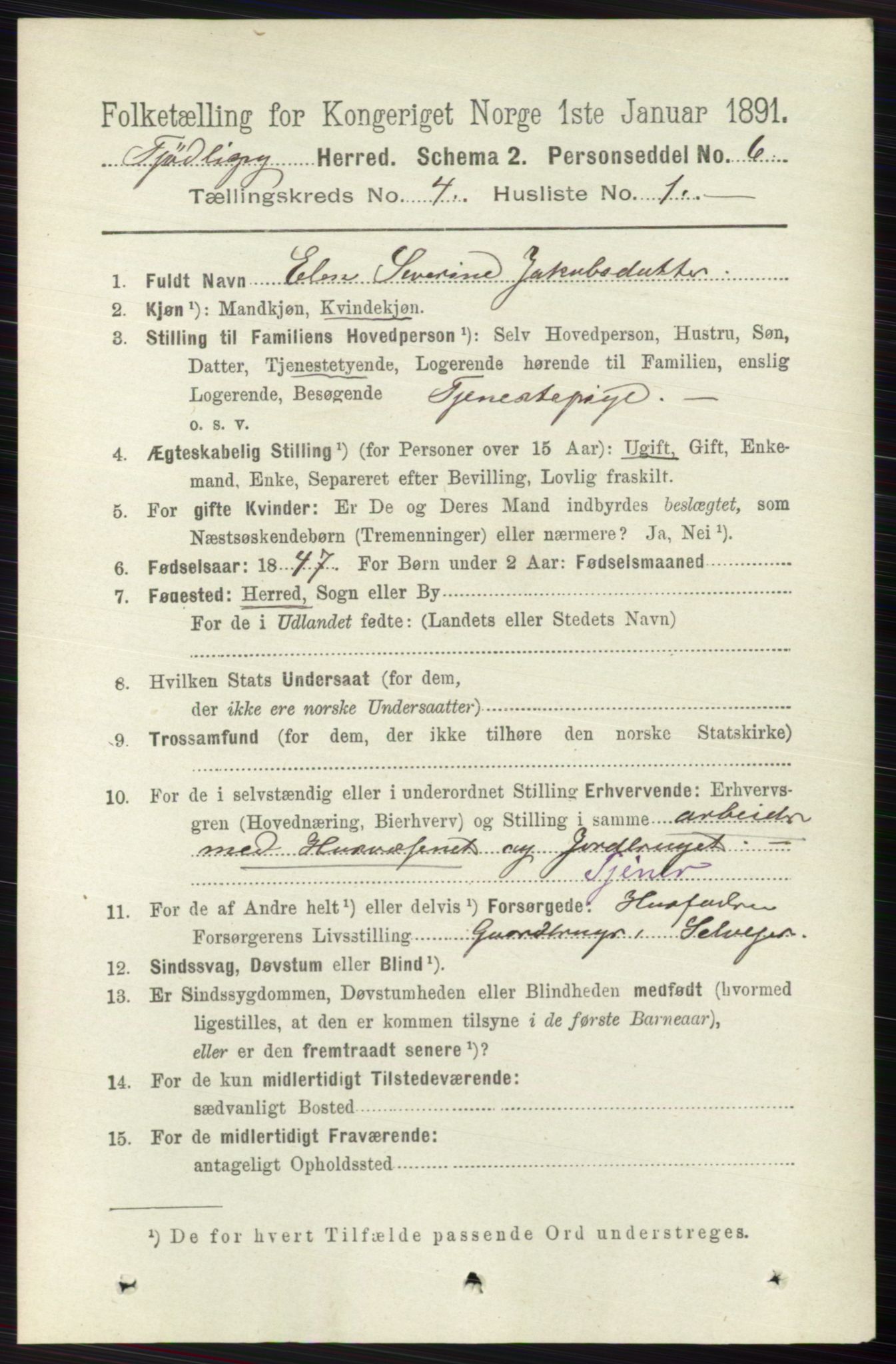 RA, 1891 census for 0725 Tjølling, 1891, p. 1445