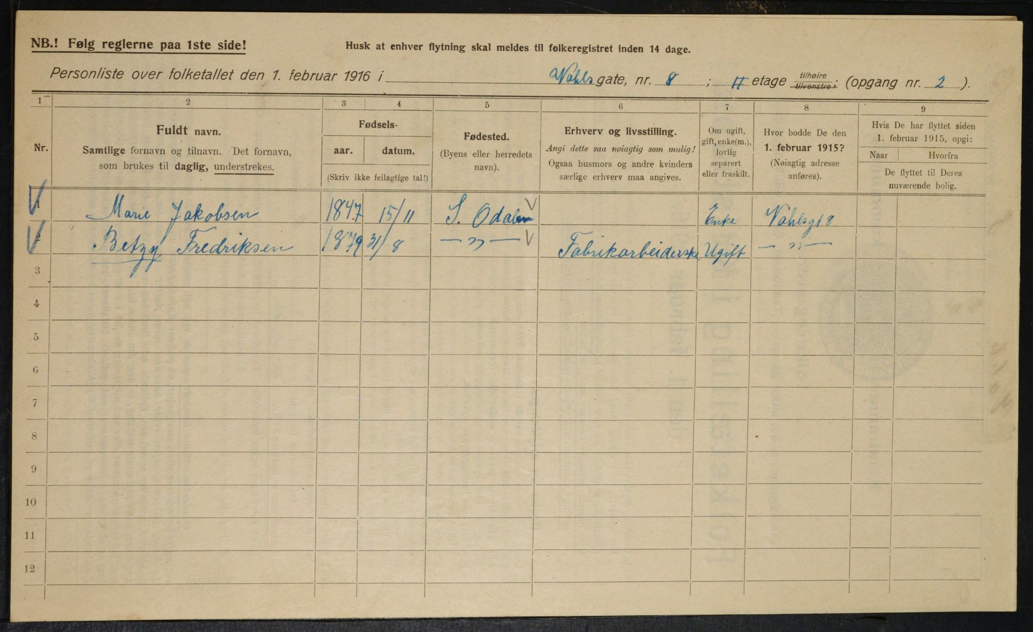 OBA, Municipal Census 1916 for Kristiania, 1916, p. 125314