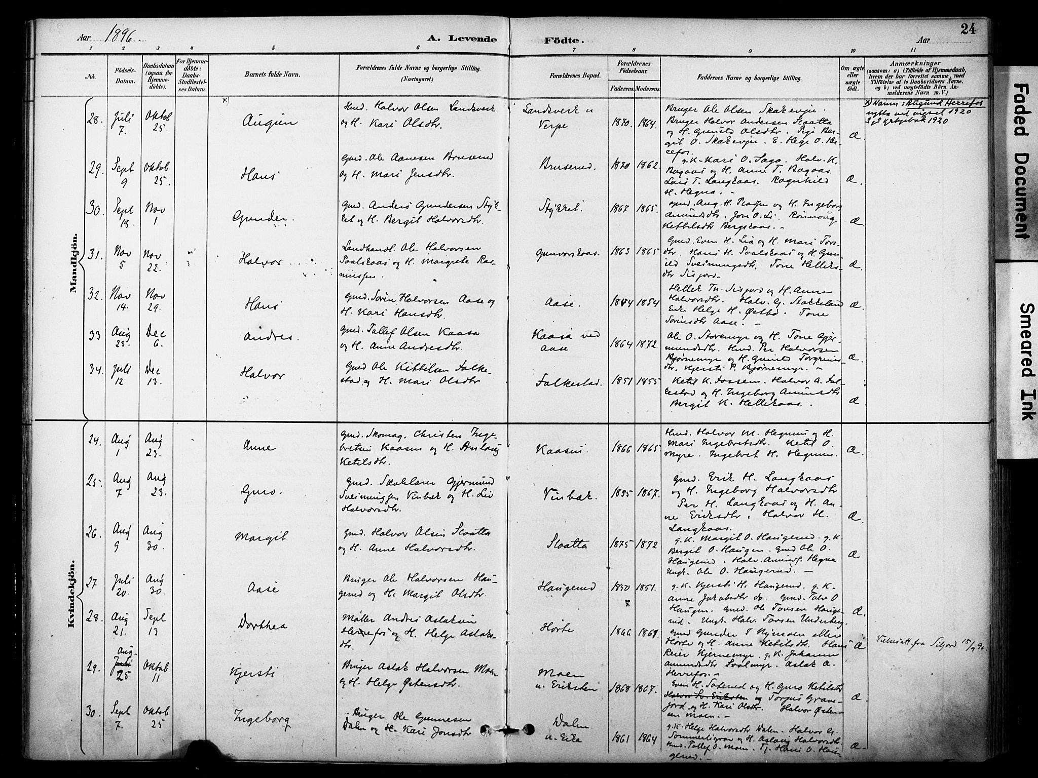 Bø kirkebøker, AV/SAKO-A-257/F/Fa/L0011: Parish register (official) no. 11, 1892-1900, p. 24