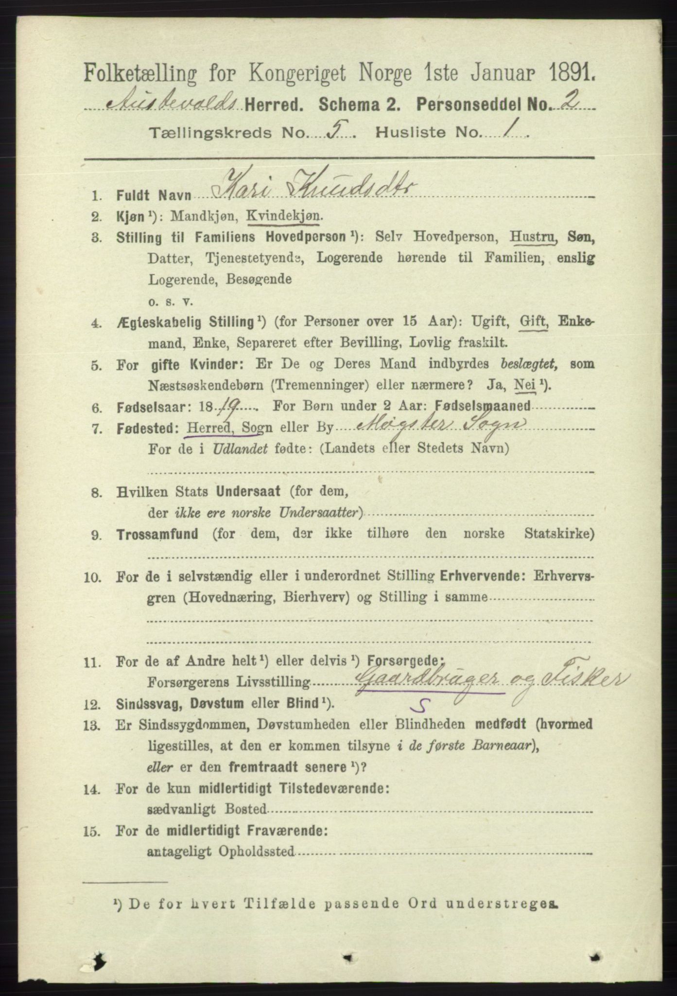 RA, 1891 census for 1244 Austevoll, 1891, p. 2005