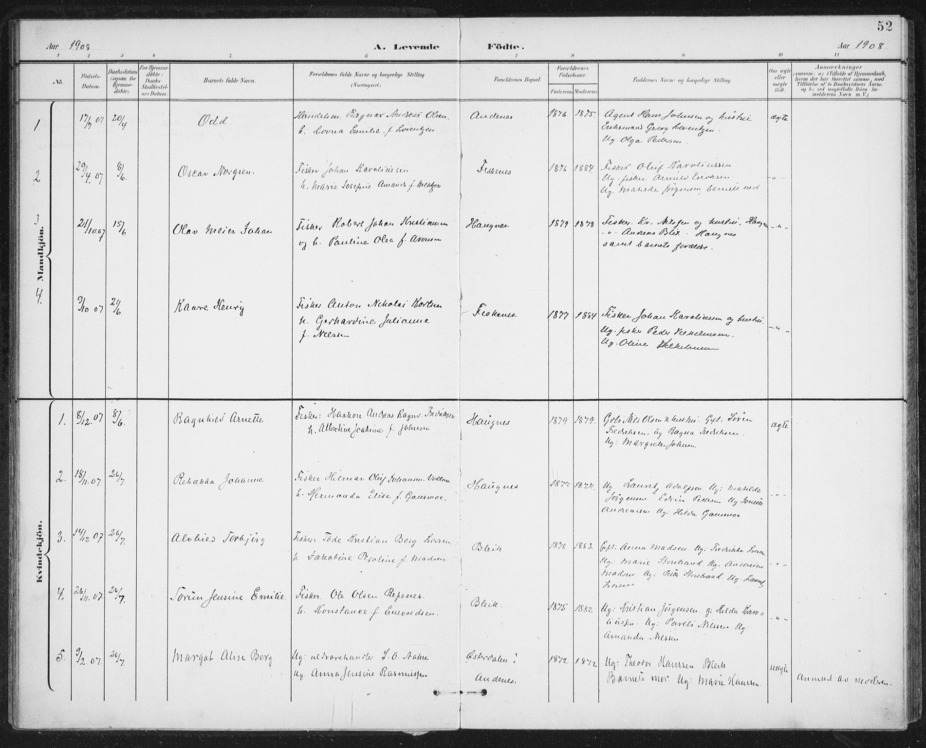 Ministerialprotokoller, klokkerbøker og fødselsregistre - Nordland, SAT/A-1459/899/L1437: Parish register (official) no. 899A05, 1897-1908, p. 52