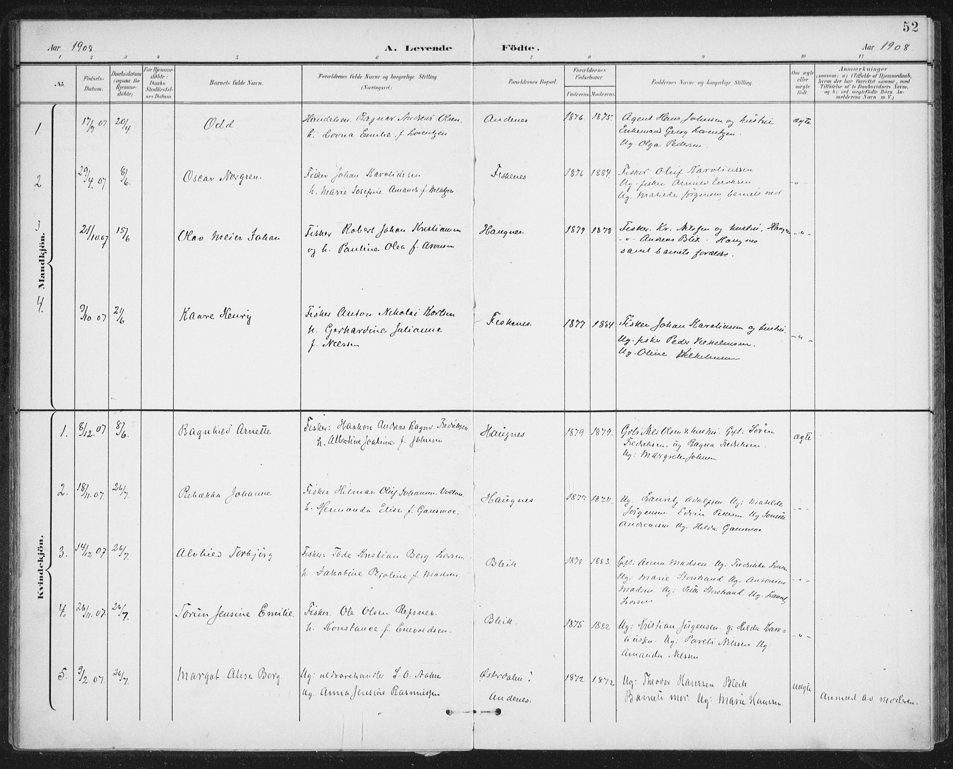 Ministerialprotokoller, klokkerbøker og fødselsregistre - Nordland, AV/SAT-A-1459/899/L1437: Parish register (official) no. 899A05, 1897-1908, p. 52