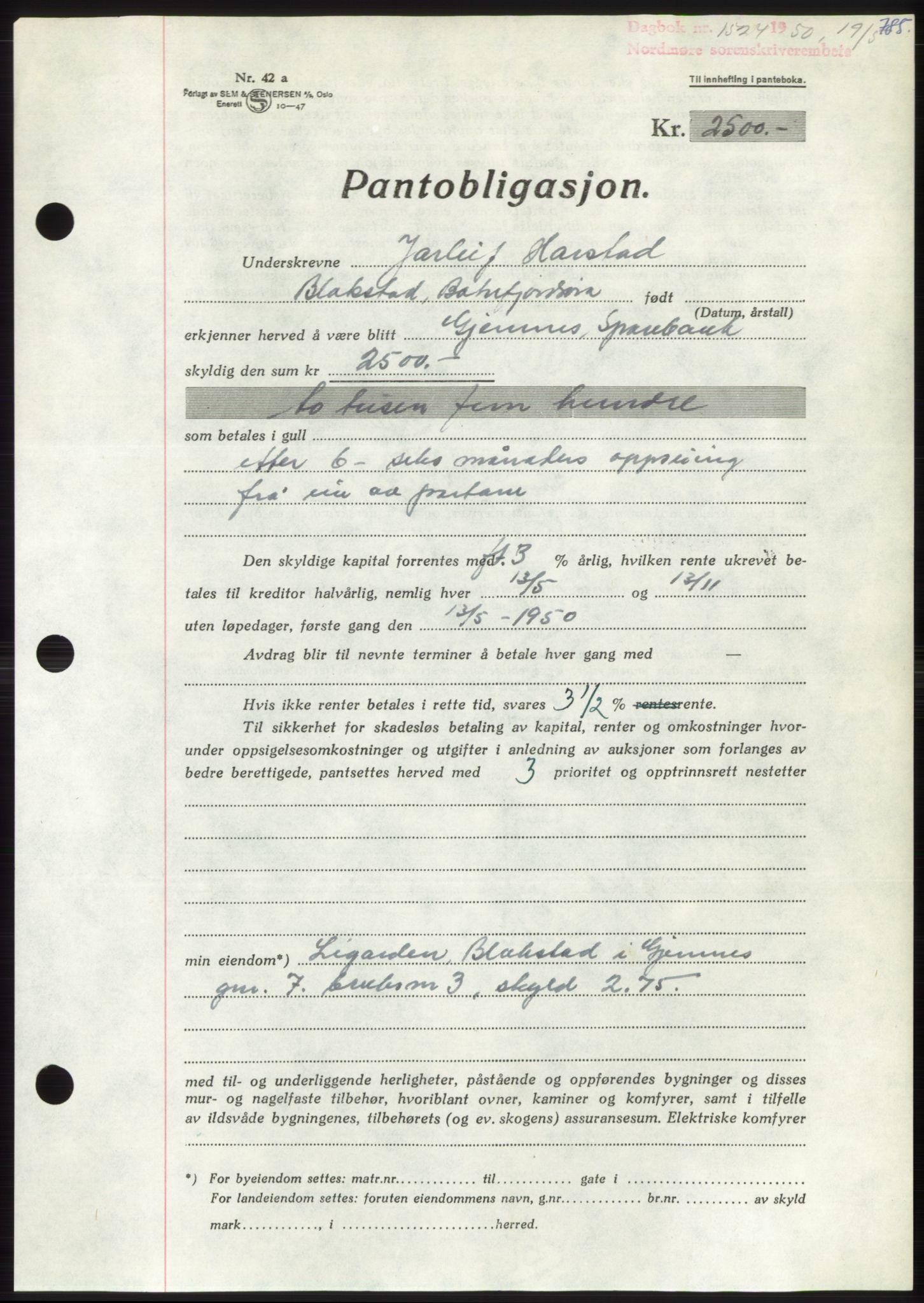 Nordmøre sorenskriveri, AV/SAT-A-4132/1/2/2Ca: Mortgage book no. B104, 1950-1950, Diary no: : 1524/1950