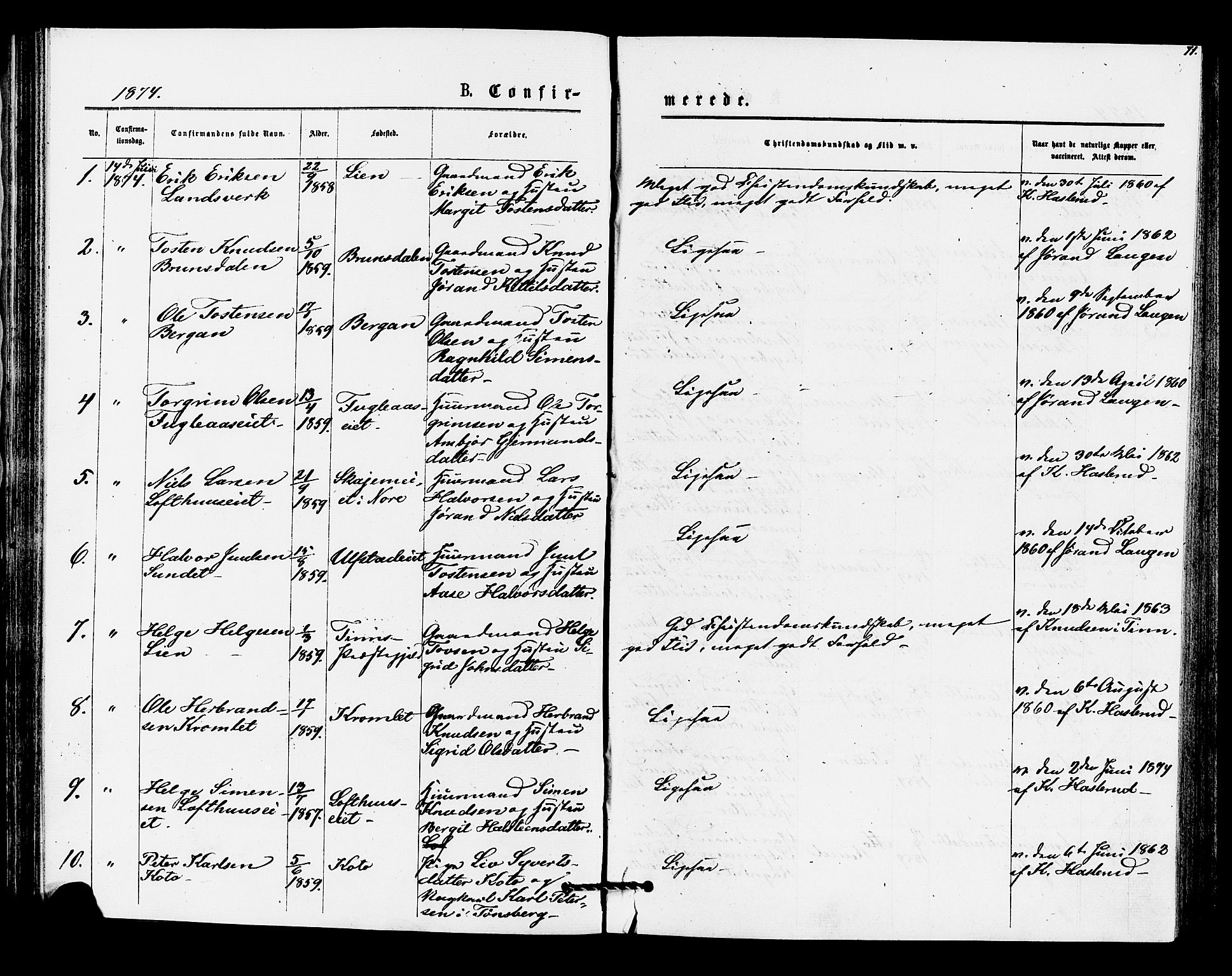 Rollag kirkebøker, AV/SAKO-A-240/F/Fa/L0010: Parish register (official) no. I 10, 1874-1877, p. 71