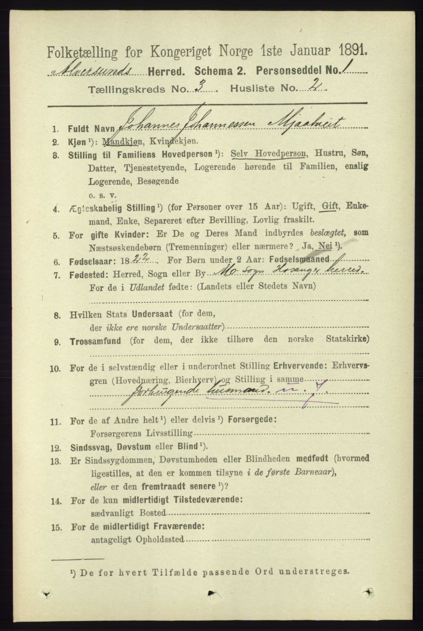 RA, 1891 census for 1257 Alversund, 1891, p. 1038