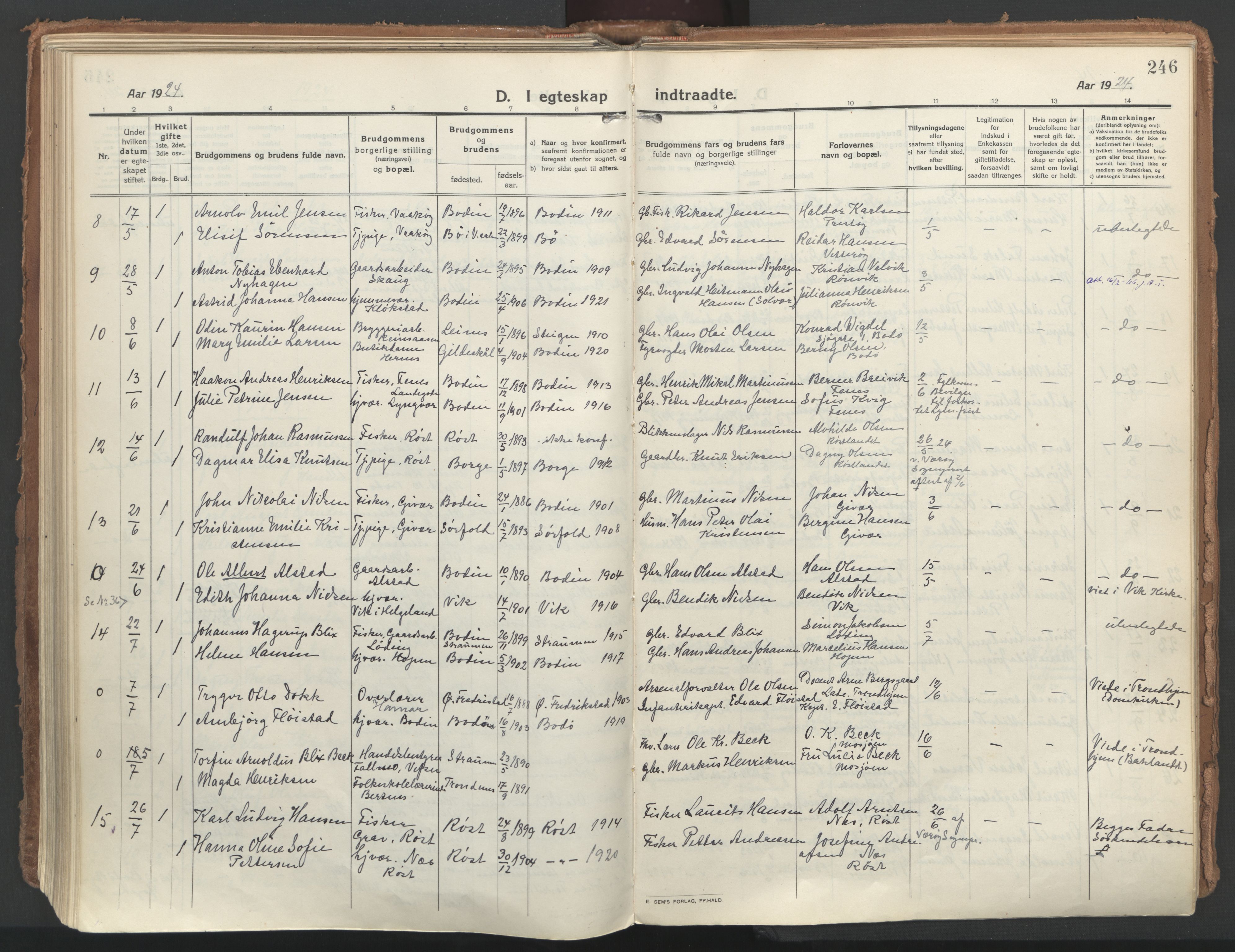 Ministerialprotokoller, klokkerbøker og fødselsregistre - Nordland, SAT/A-1459/802/L0060: Parish register (official) no. 802A07, 1916-1933, p. 246