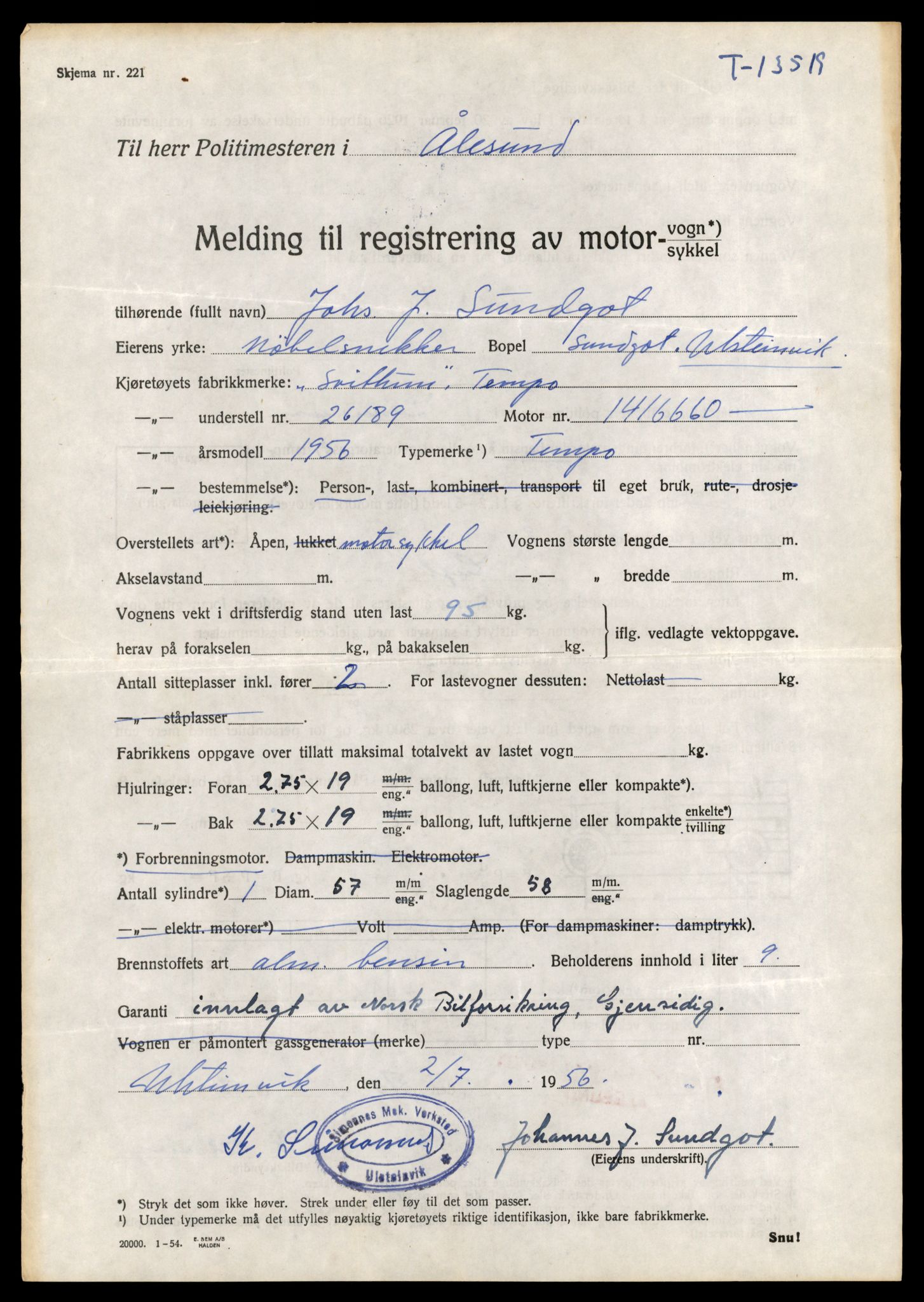 Møre og Romsdal vegkontor - Ålesund trafikkstasjon, SAT/A-4099/F/Fe/L0039: Registreringskort for kjøretøy T 13361 - T 13530, 1927-1998, p. 2797