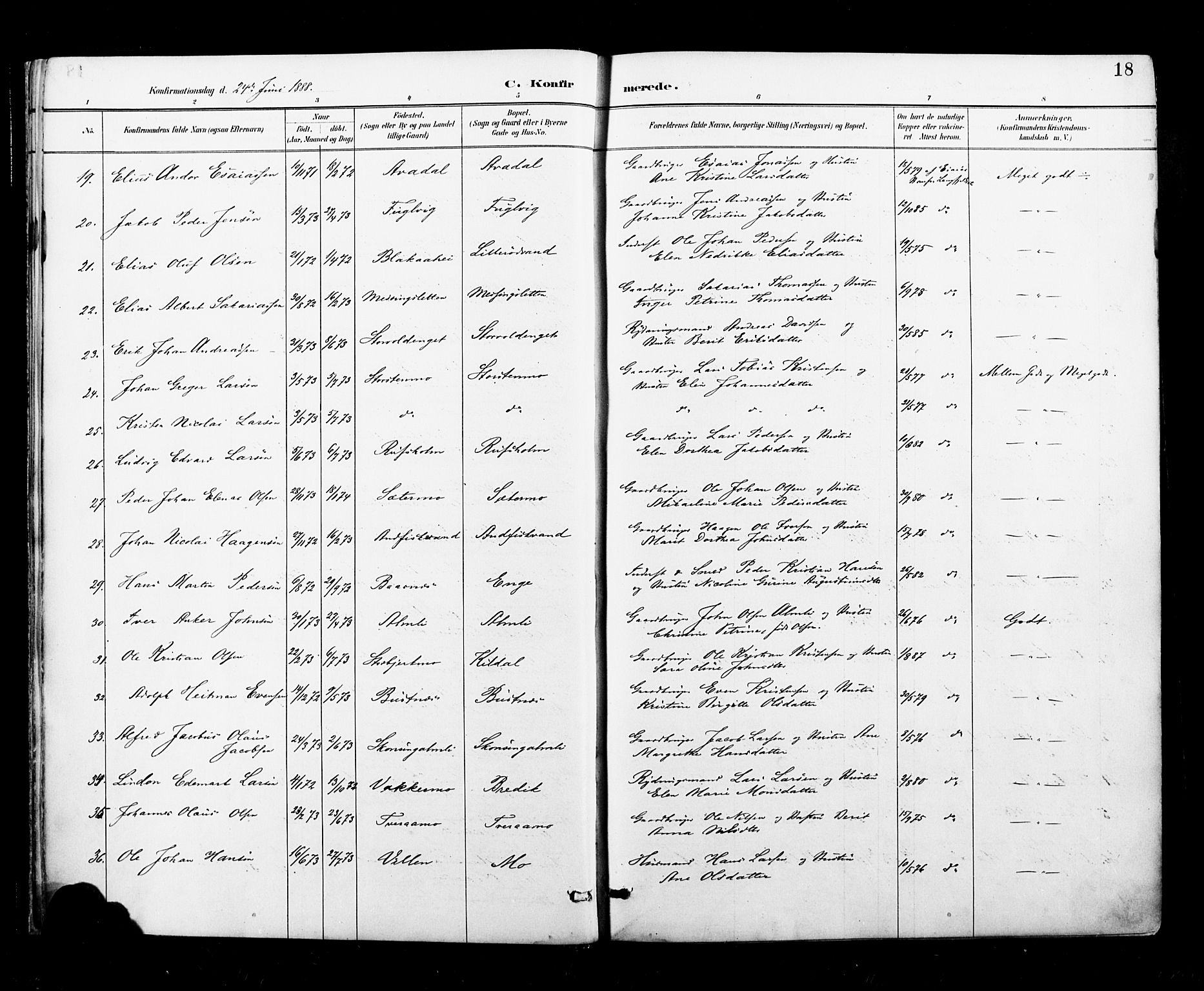Ministerialprotokoller, klokkerbøker og fødselsregistre - Nordland, SAT/A-1459/827/L0401: Parish register (official) no. 827A13, 1887-1905, p. 18