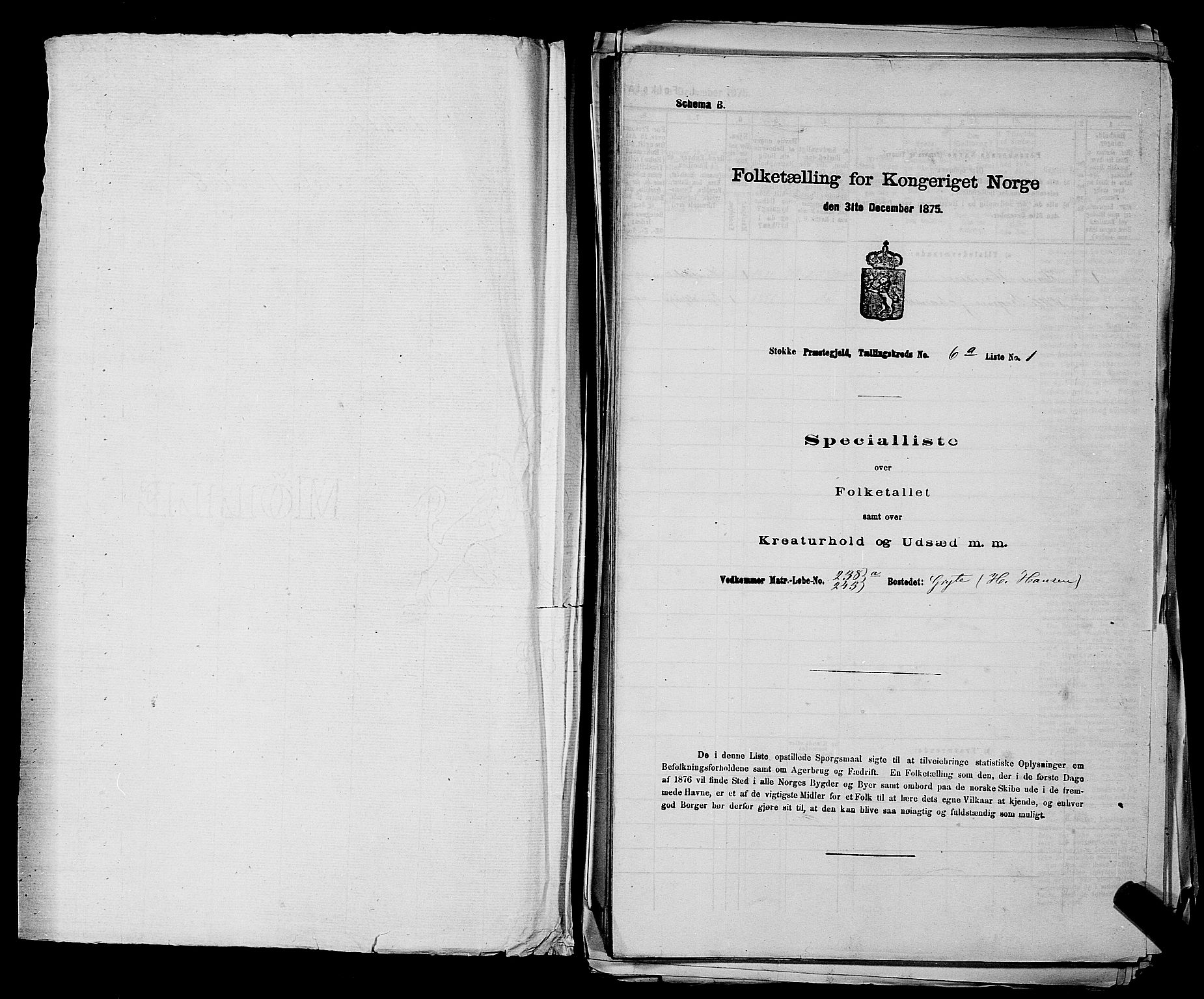 SAKO, 1875 census for 0720P Stokke, 1875, p. 1242