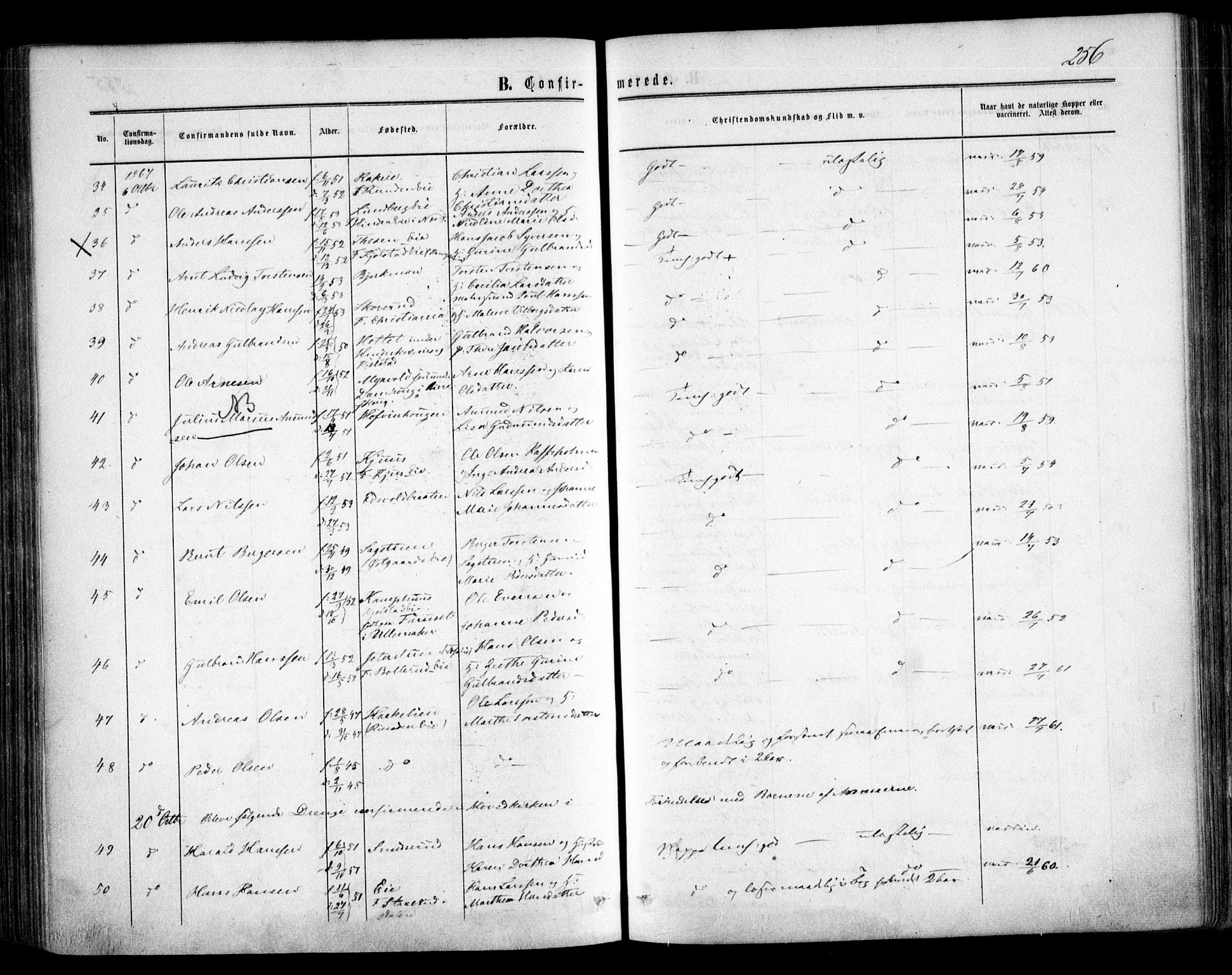 Nes prestekontor Kirkebøker, AV/SAO-A-10410/F/Fa/L0008: Parish register (official) no. I 8, 1859-1874, p. 256