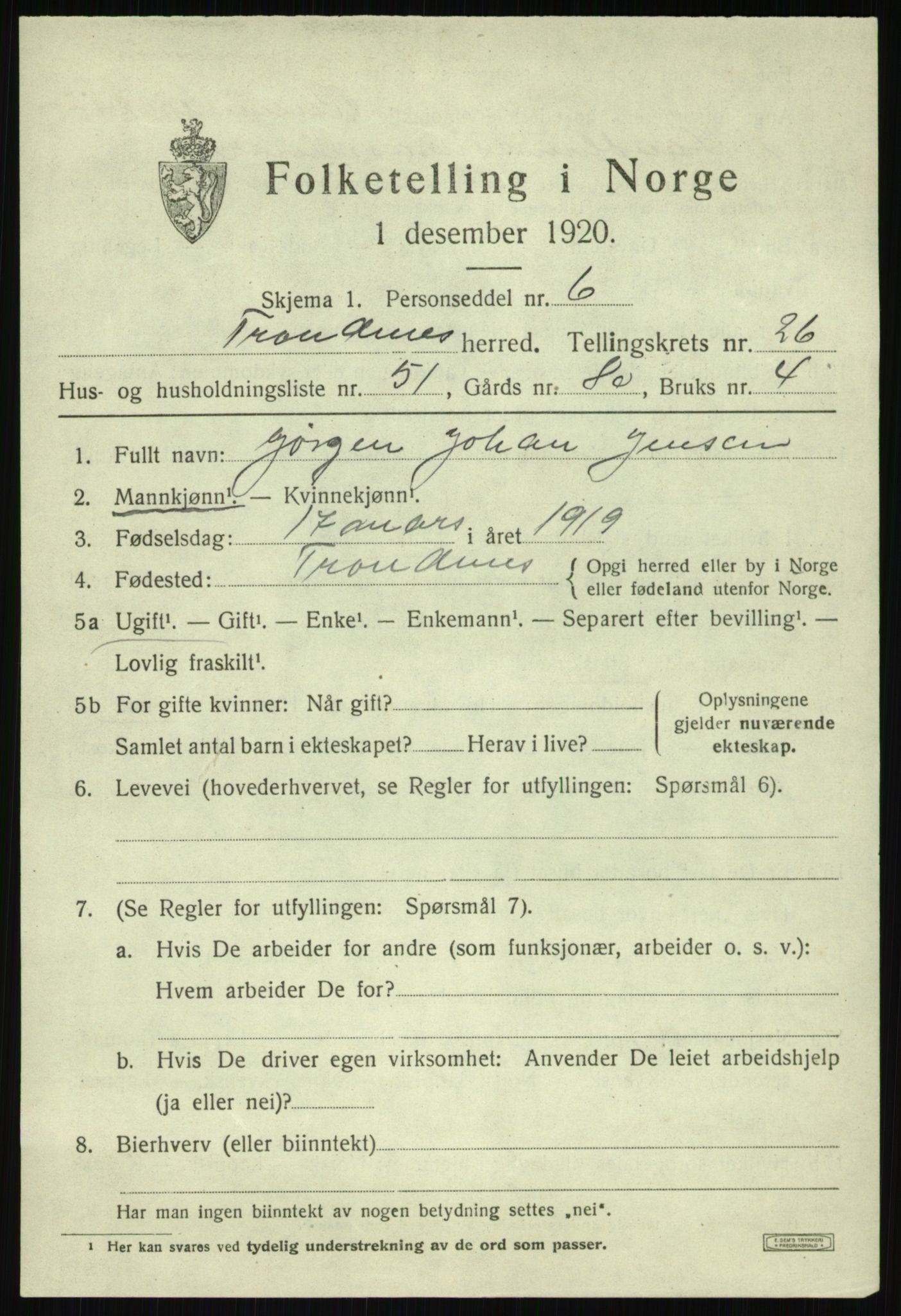 SATØ, 1920 census for Trondenes, 1920, p. 19430