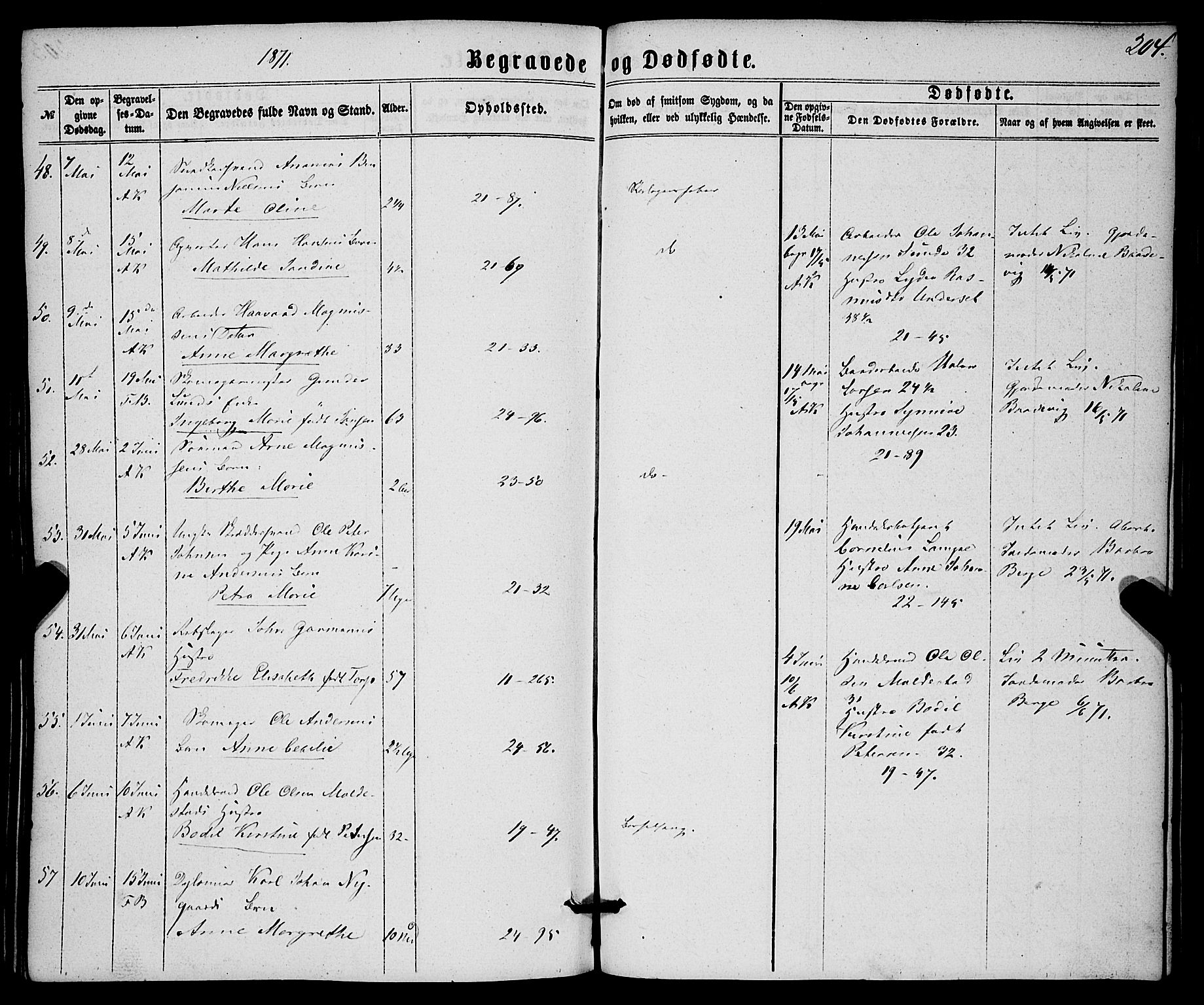 Korskirken sokneprestembete, SAB/A-76101/H/Haa/L0045: Parish register (official) no. E 3, 1863-1875, p. 204