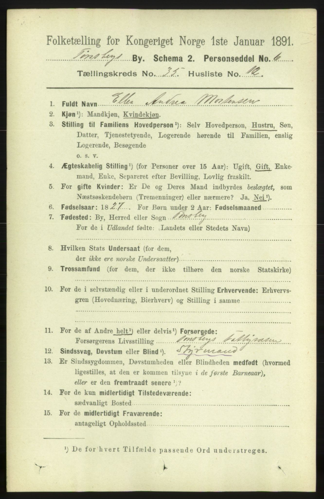 RA, 1891 census for 0705 Tønsberg, 1891, p. 7863