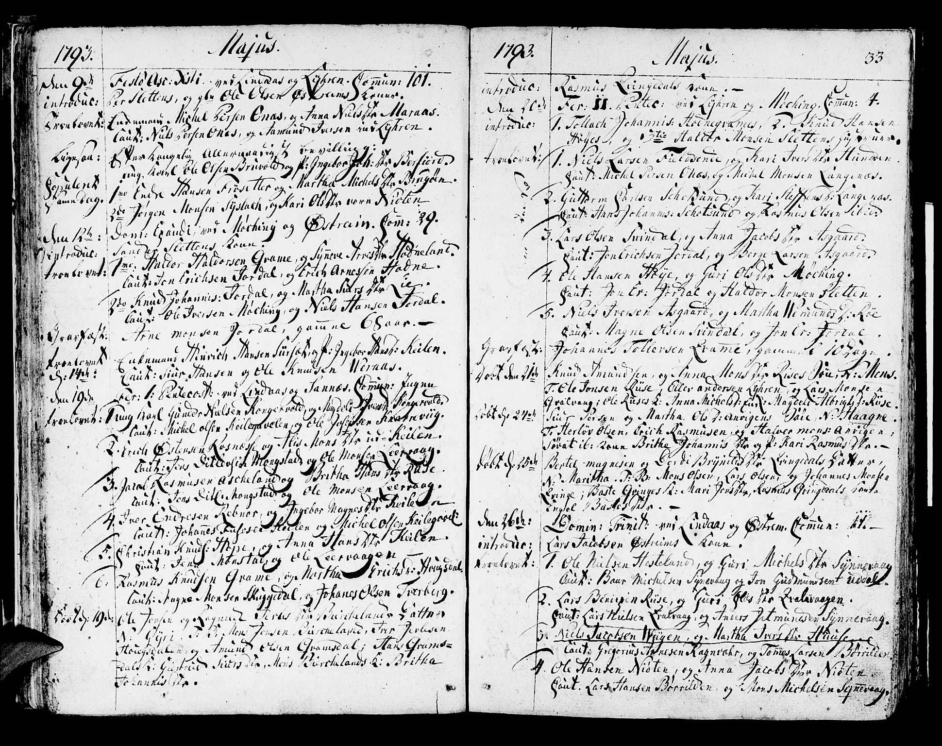 Lindås Sokneprestembete, AV/SAB-A-76701/H/Haa/Haaa/L0005: Parish register (official) no. A 5, 1791-1813, p. 33