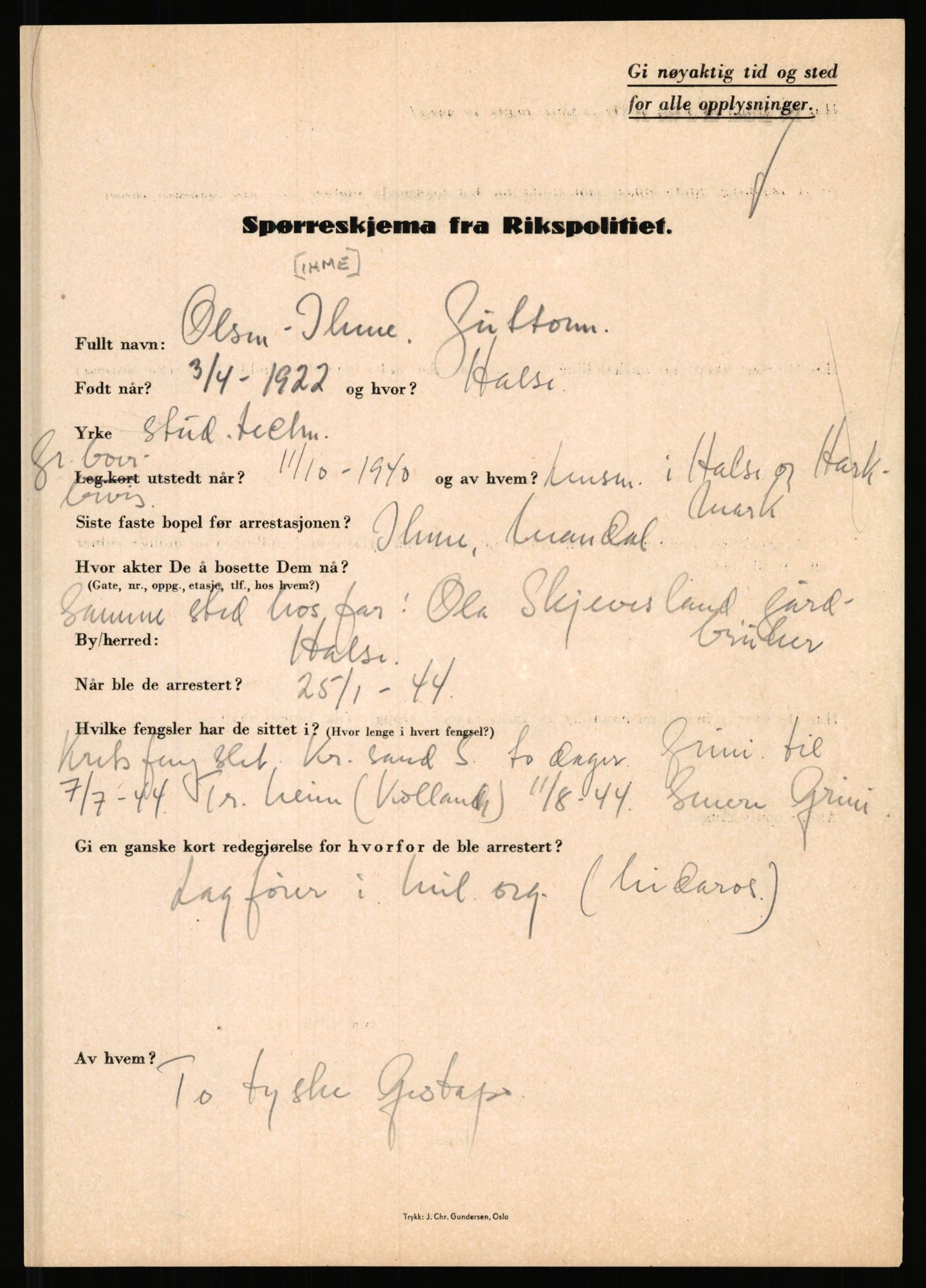 Rikspolitisjefen, AV/RA-S-1560/L/L0007: Heen, Erik C. - Iversen, Trygve, 1940-1945, p. 1087
