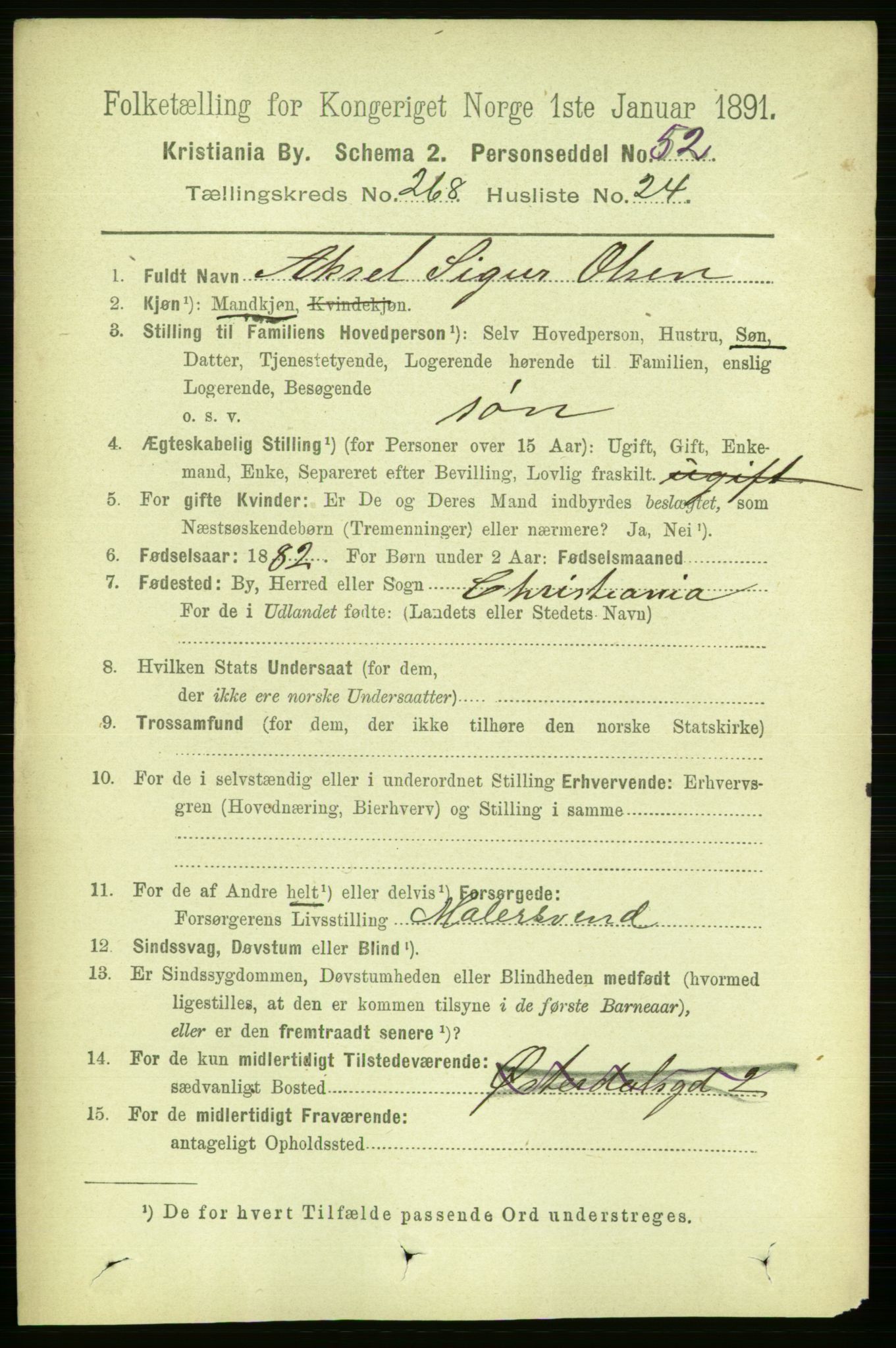 RA, 1891 census for 0301 Kristiania, 1891, p. 162847