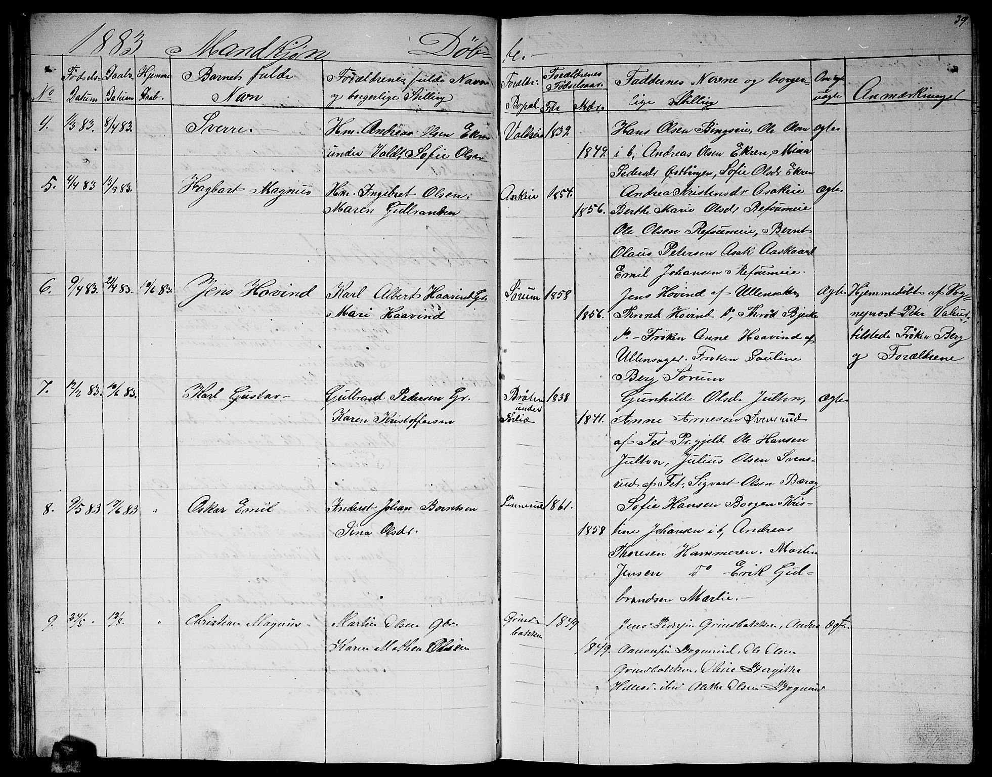 Sørum prestekontor Kirkebøker, AV/SAO-A-10303/G/Ga/L0004: Parish register (copy) no. I 4, 1864-1885, p. 39