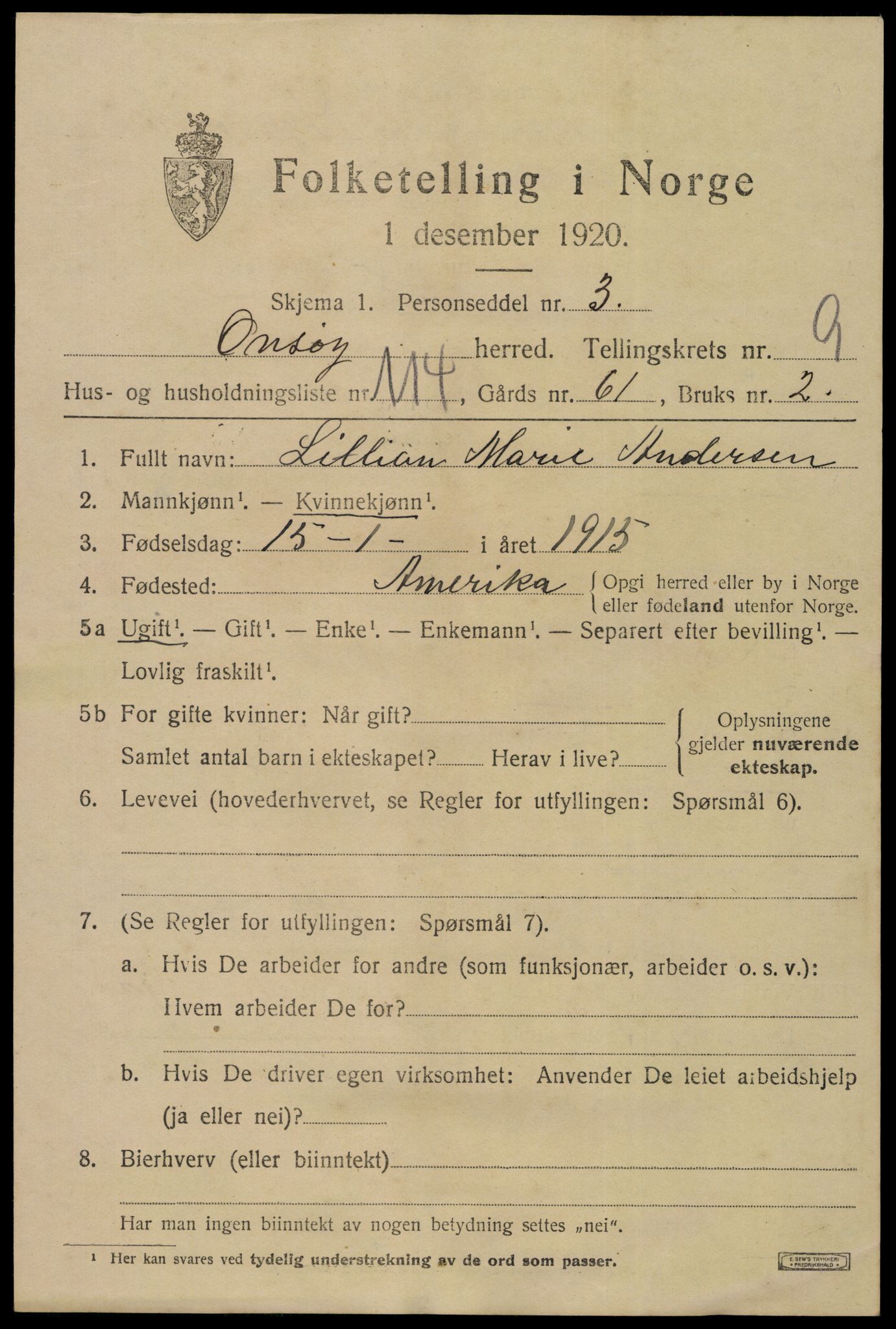 SAO, 1920 census for Onsøy, 1920, p. 13522