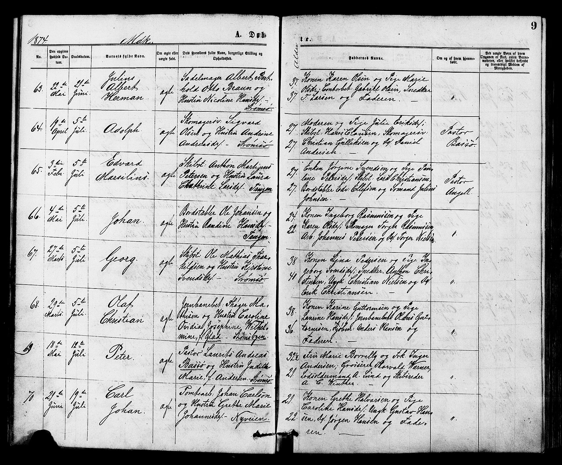 Strømsø kirkebøker, AV/SAKO-A-246/F/Fa/L0019: Parish register (official) no. I 19, 1874-1877, p. 9