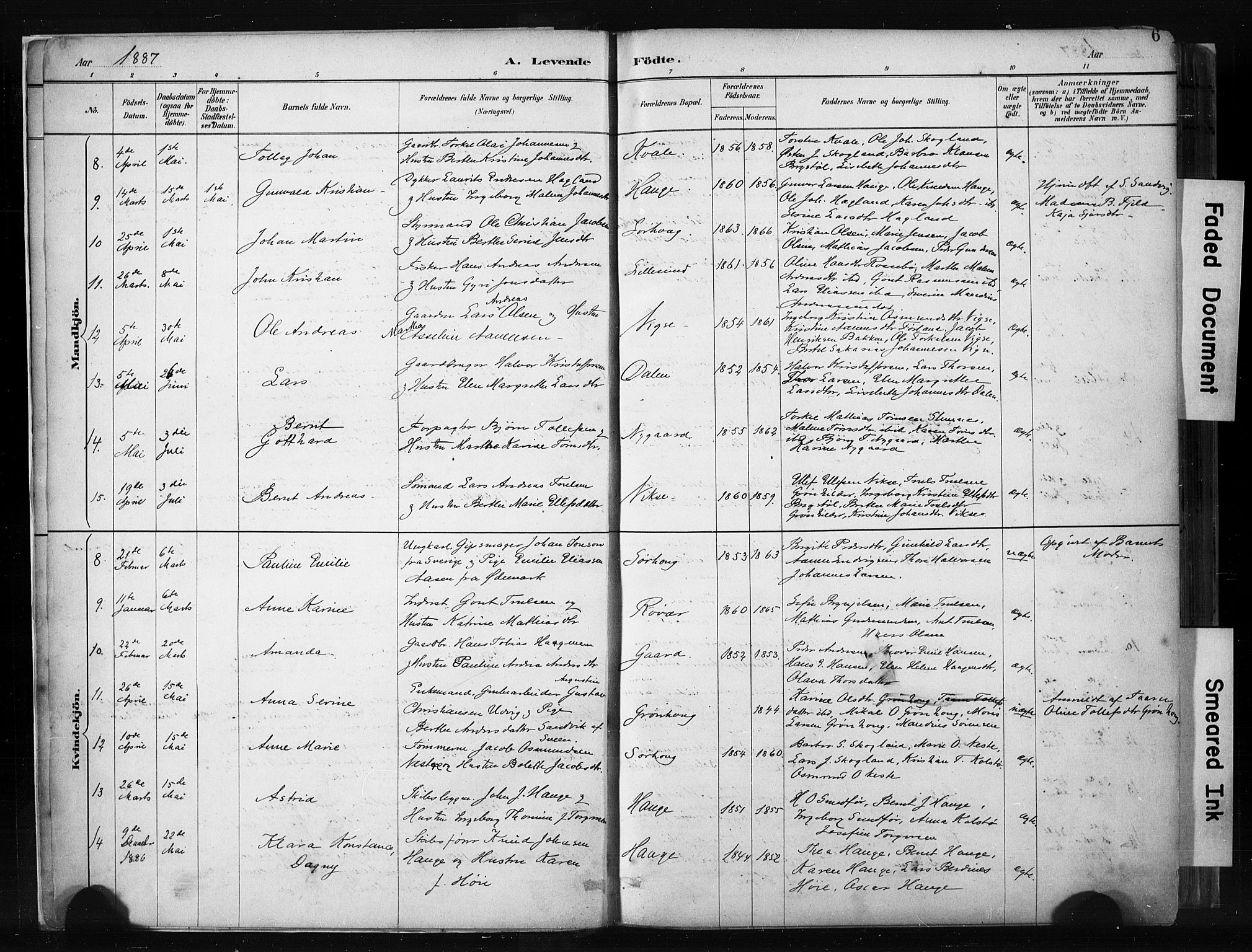 Haugesund sokneprestkontor, AV/SAST-A -101863/H/Ha/Haa/L0004: Parish register (official) no. A 4, 1886-1908, p. 6