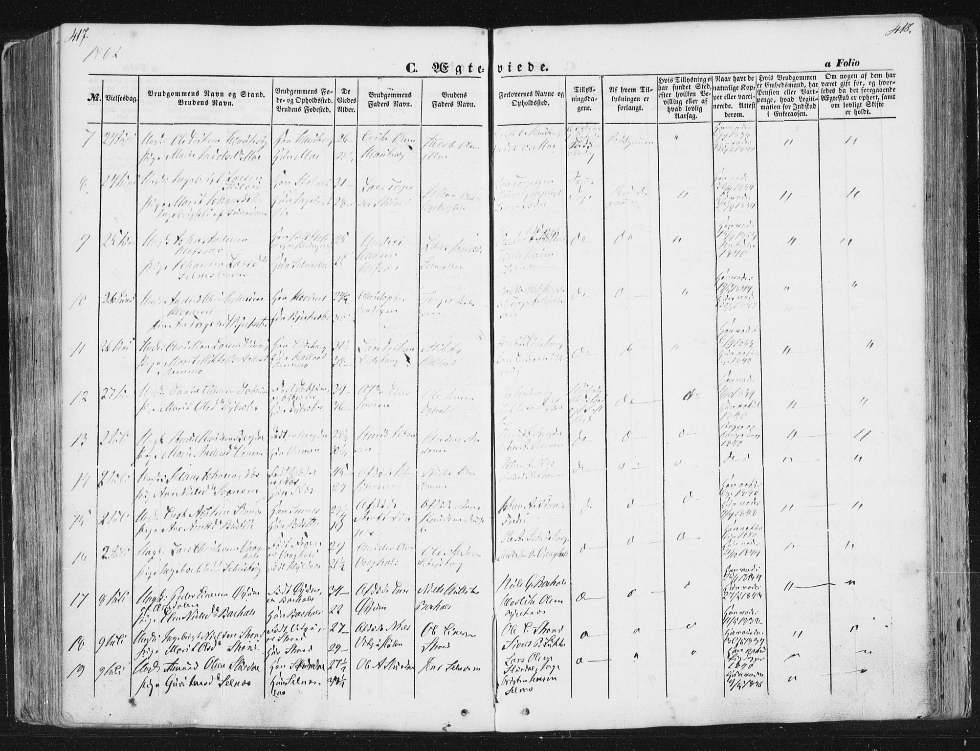 Ministerialprotokoller, klokkerbøker og fødselsregistre - Sør-Trøndelag, SAT/A-1456/630/L0494: Parish register (official) no. 630A07, 1852-1868, p. 417-418