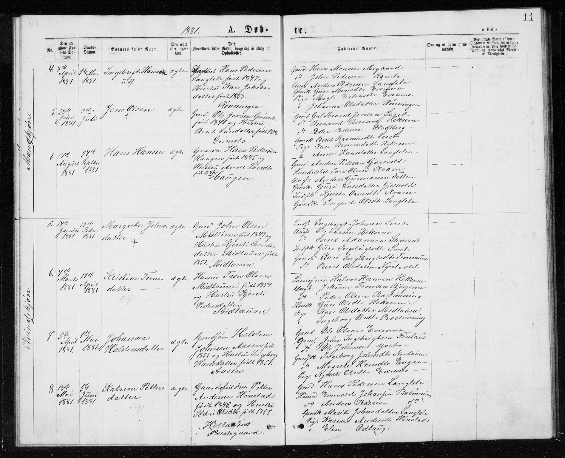 Ministerialprotokoller, klokkerbøker og fødselsregistre - Sør-Trøndelag, AV/SAT-A-1456/685/L0977: Parish register (copy) no. 685C02, 1879-1890, p. 11