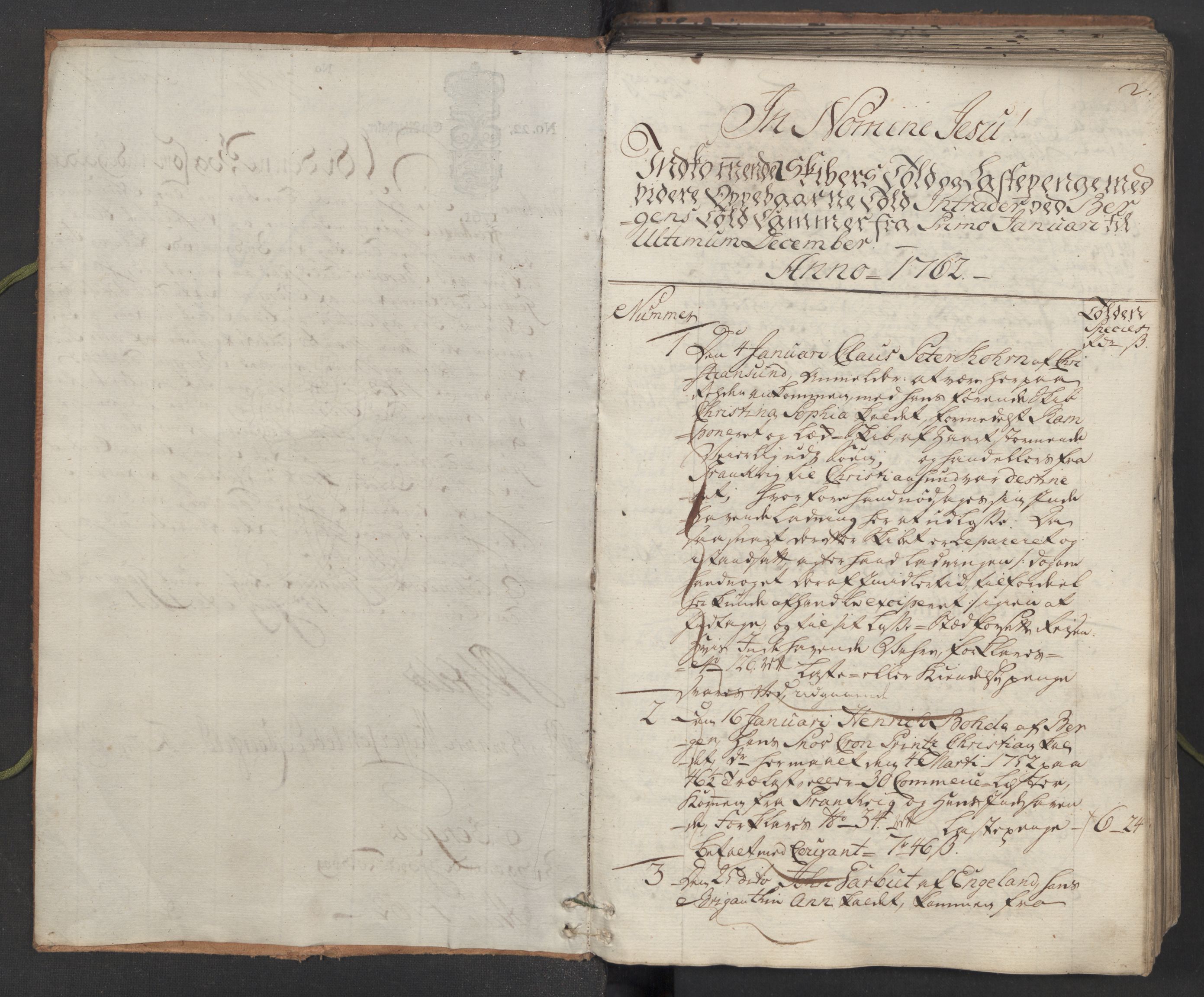 Generaltollkammeret, tollregnskaper, AV/RA-EA-5490/R26/L0101/0001: Tollregnskaper Bergen A / Inngående hovedtollbok, 1762, p. 1b-2a