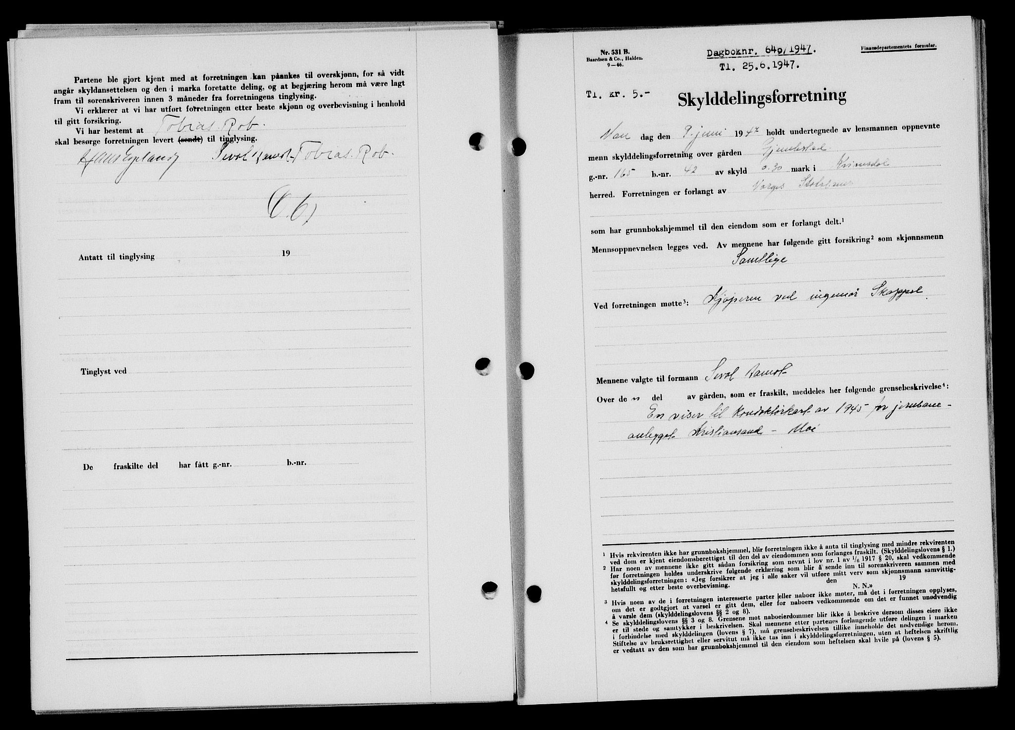 Flekkefjord sorenskriveri, SAK/1221-0001/G/Gb/Gba/L0062: Mortgage book no. A-10, 1947-1947, Diary no: : 640/1947