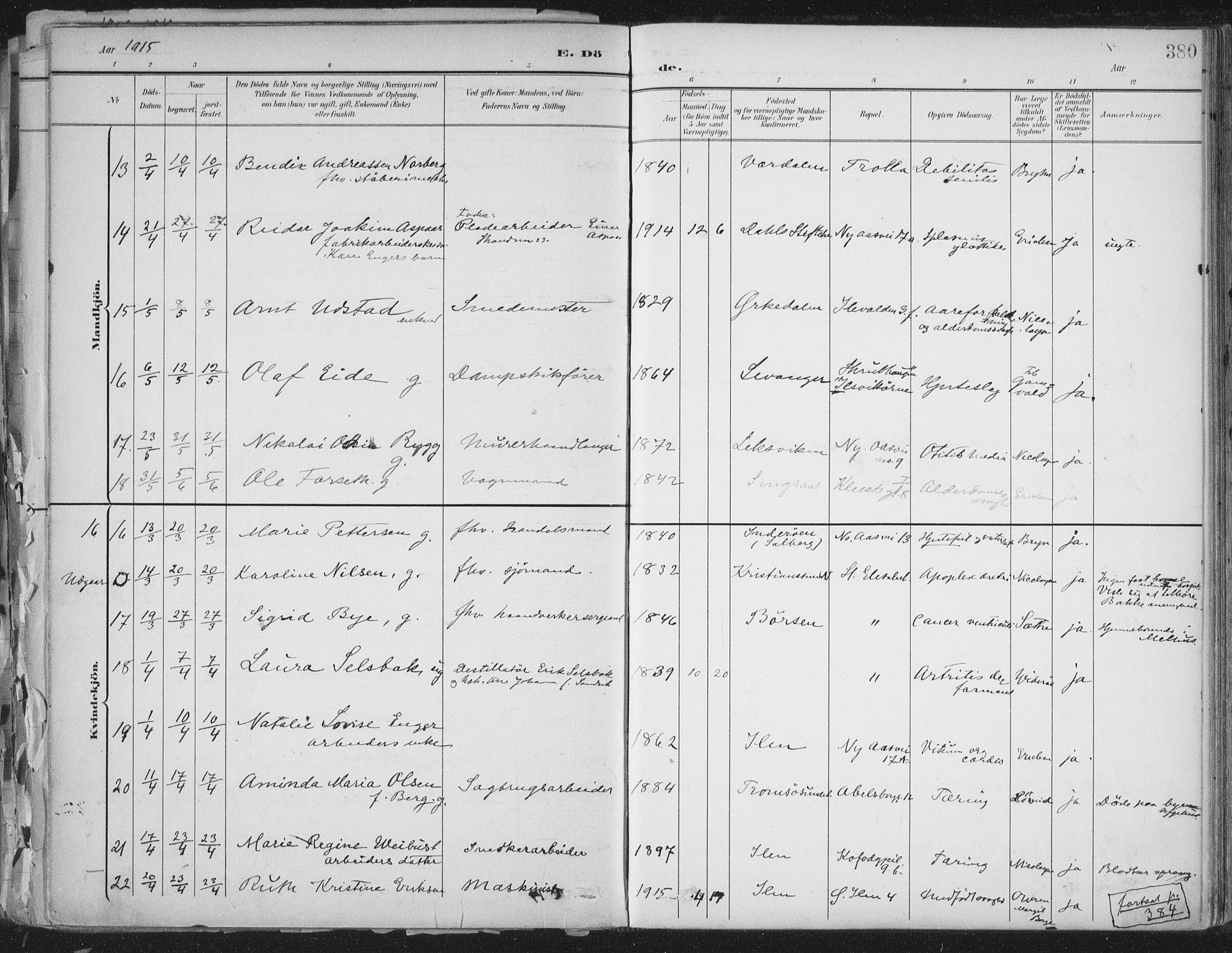 Ministerialprotokoller, klokkerbøker og fødselsregistre - Sør-Trøndelag, SAT/A-1456/603/L0167: Parish register (official) no. 603A06, 1896-1932, p. 380