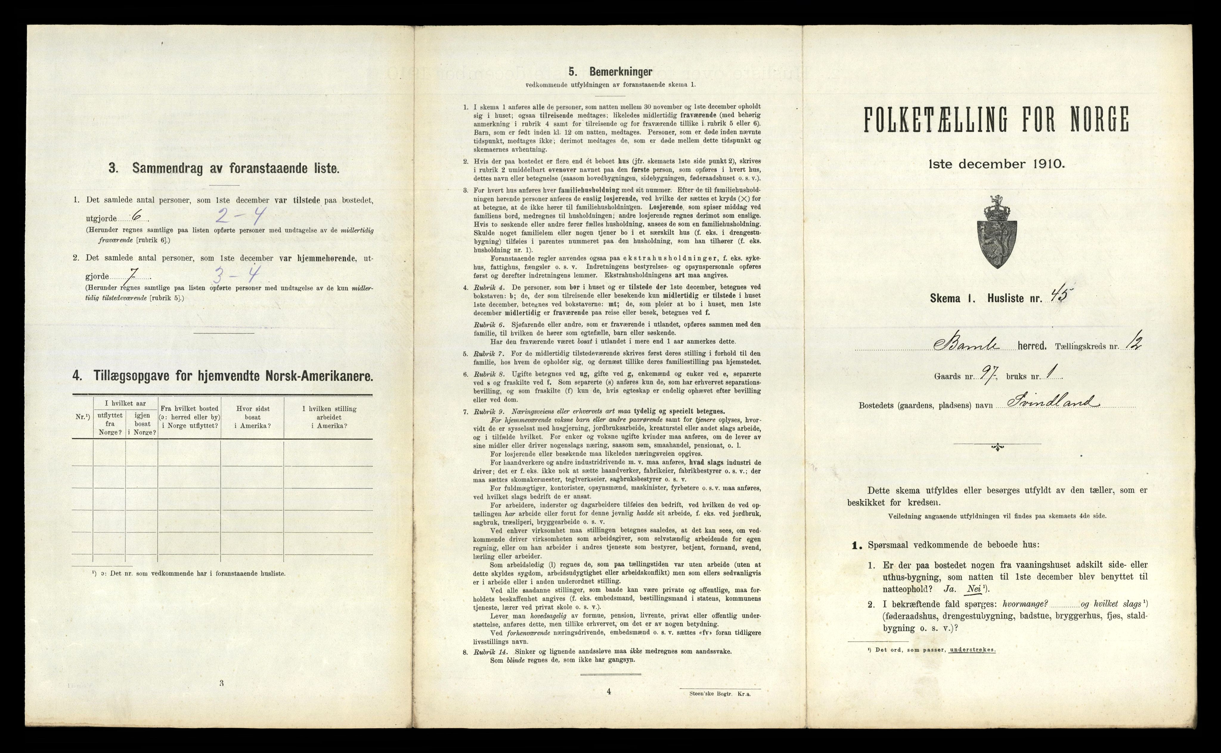 RA, 1910 census for Bamble, 1910, p. 1572