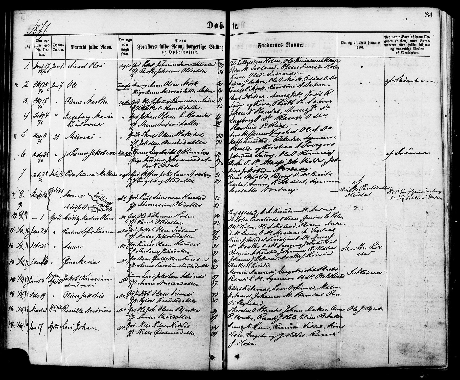 Ministerialprotokoller, klokkerbøker og fødselsregistre - Møre og Romsdal, SAT/A-1454/515/L0210: Parish register (official) no. 515A06, 1868-1885, p. 34