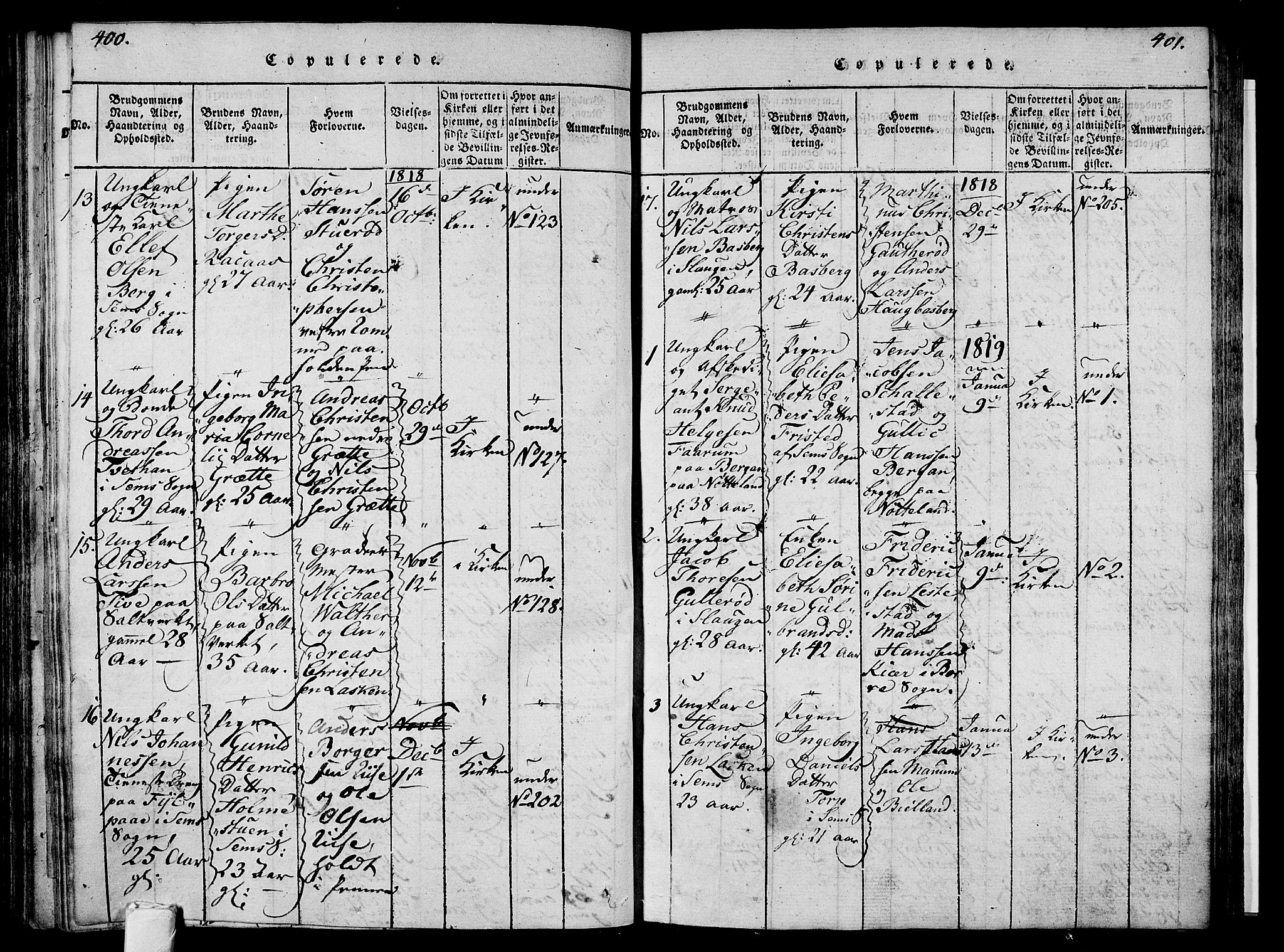 Sem kirkebøker, AV/SAKO-A-5/F/Fa/L0004: Parish register (official) no. I 4, 1814-1825, p. 400-401