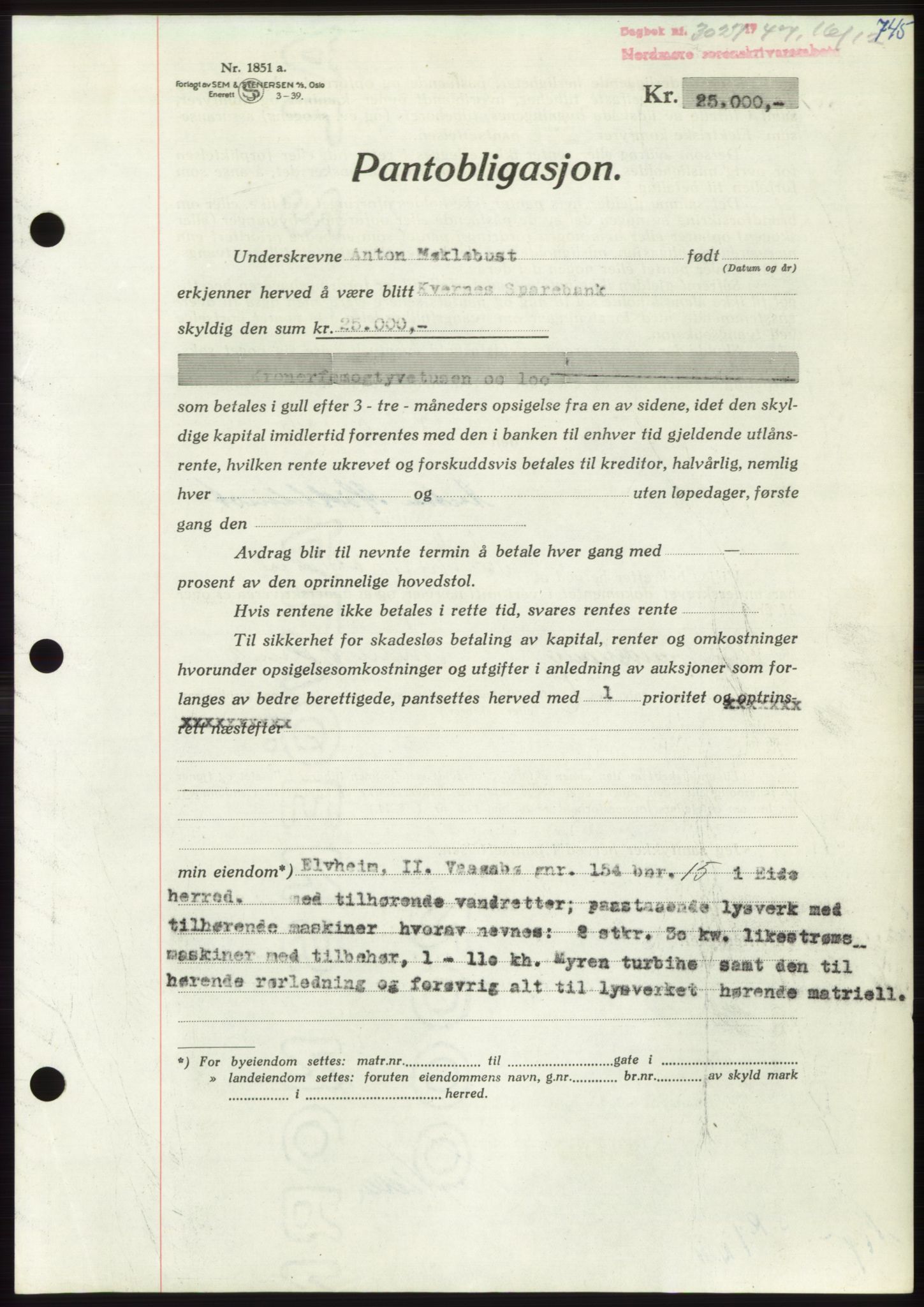 Nordmøre sorenskriveri, AV/SAT-A-4132/1/2/2Ca: Mortgage book no. B97, 1947-1948, Diary no: : 3027/1947