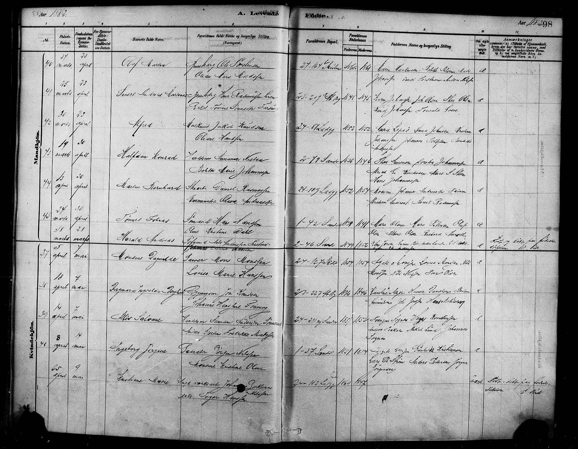 Sandviken Sokneprestembete, AV/SAB-A-77601/H/Ha/L0004: Parish register (official) no. B 1, 1878-1891, p. 98