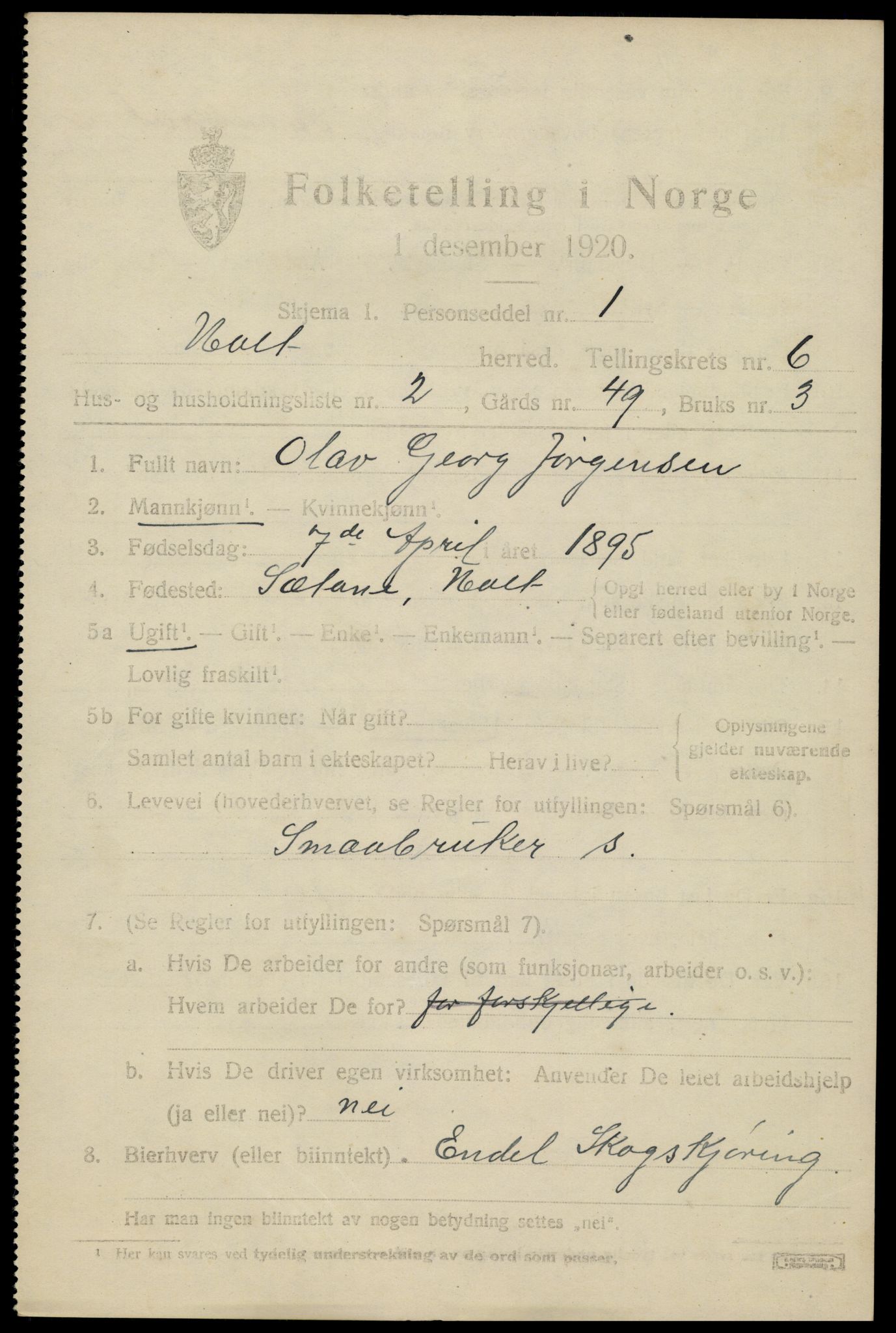 SAK, 1920 census for Holt, 1920, p. 3788