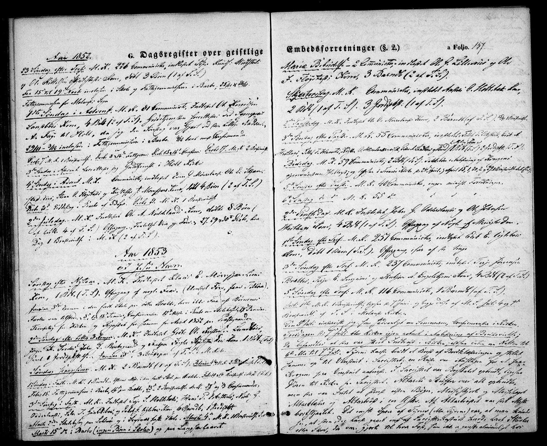 Austre Moland sokneprestkontor, SAK/1111-0001/F/Fa/Faa/L0007: Parish register (official) no. A 7, 1847-1857, p. 157