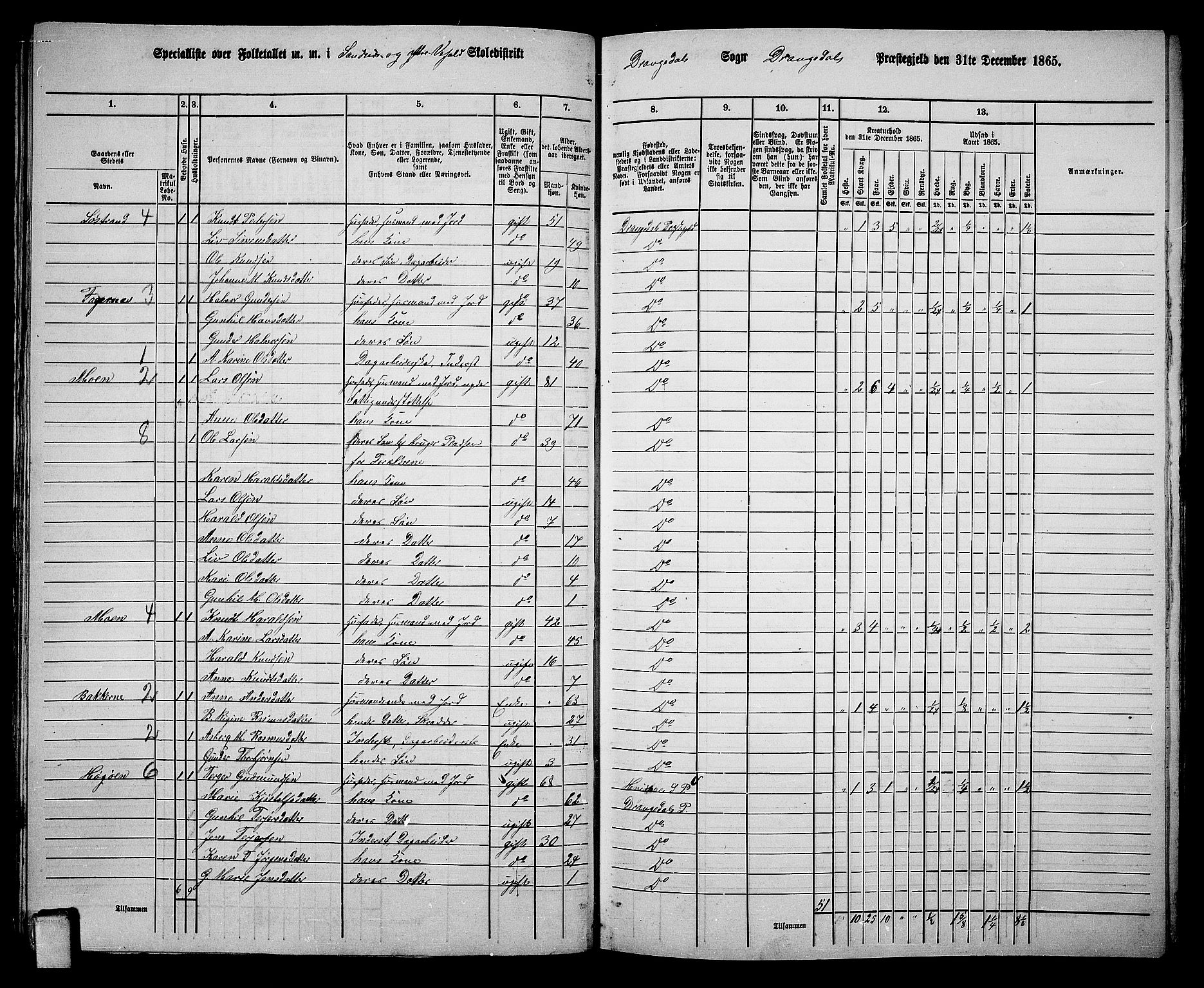 RA, 1865 census for Drangedal, 1865, p. 32