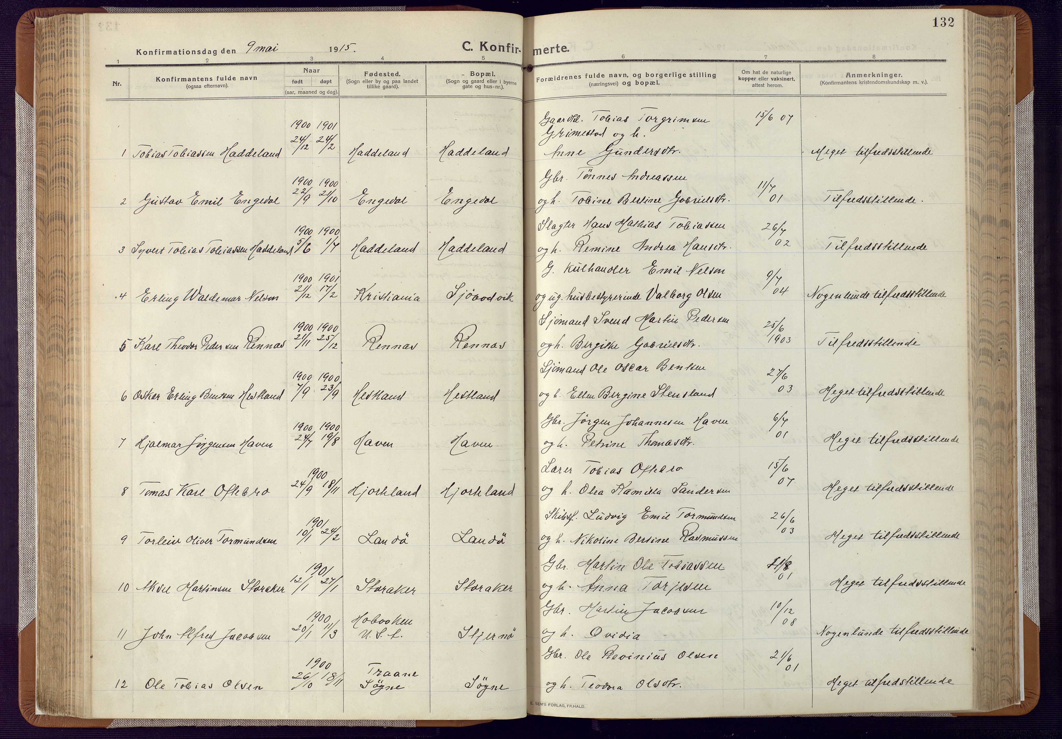 Mandal sokneprestkontor, SAK/1111-0030/F/Fa/Faa/L0022: Parish register (official) no. A 22, 1913-1925, p. 132