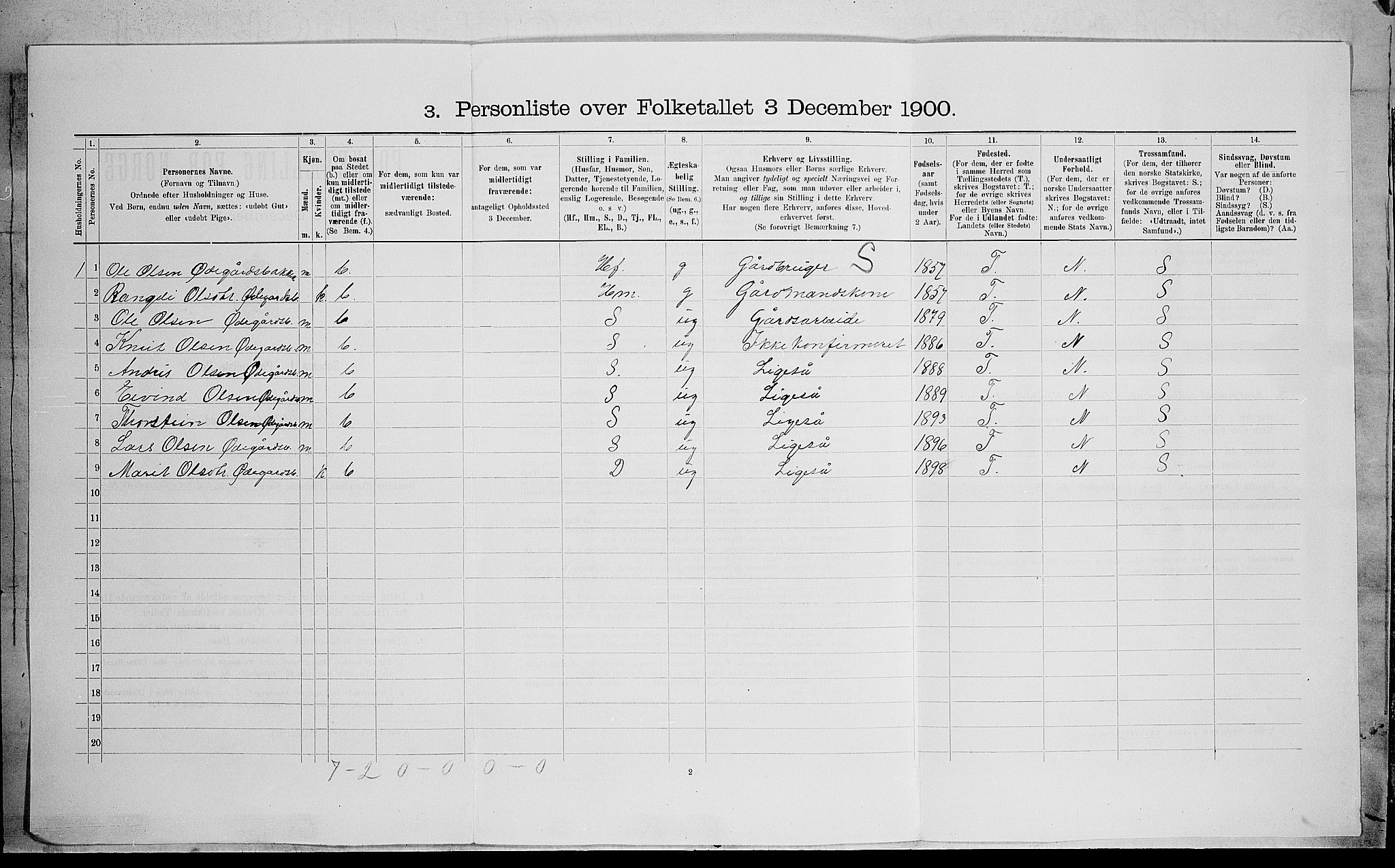 SAH, 1900 census for Vang, 1900, p. 500