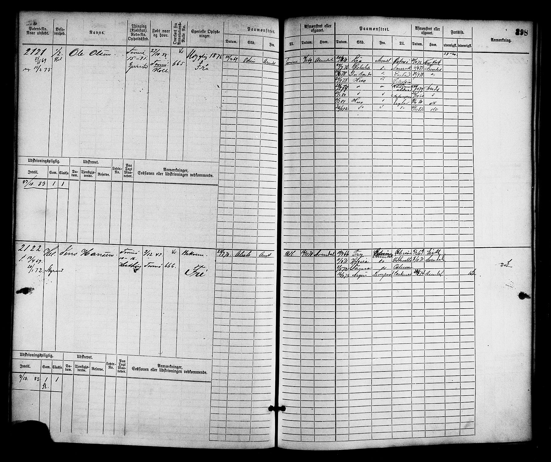 Arendal mønstringskrets, AV/SAK-2031-0012/F/Fb/L0012: Hovedrulle nr 1529-2290, S-10, 1868-1885, p. 308