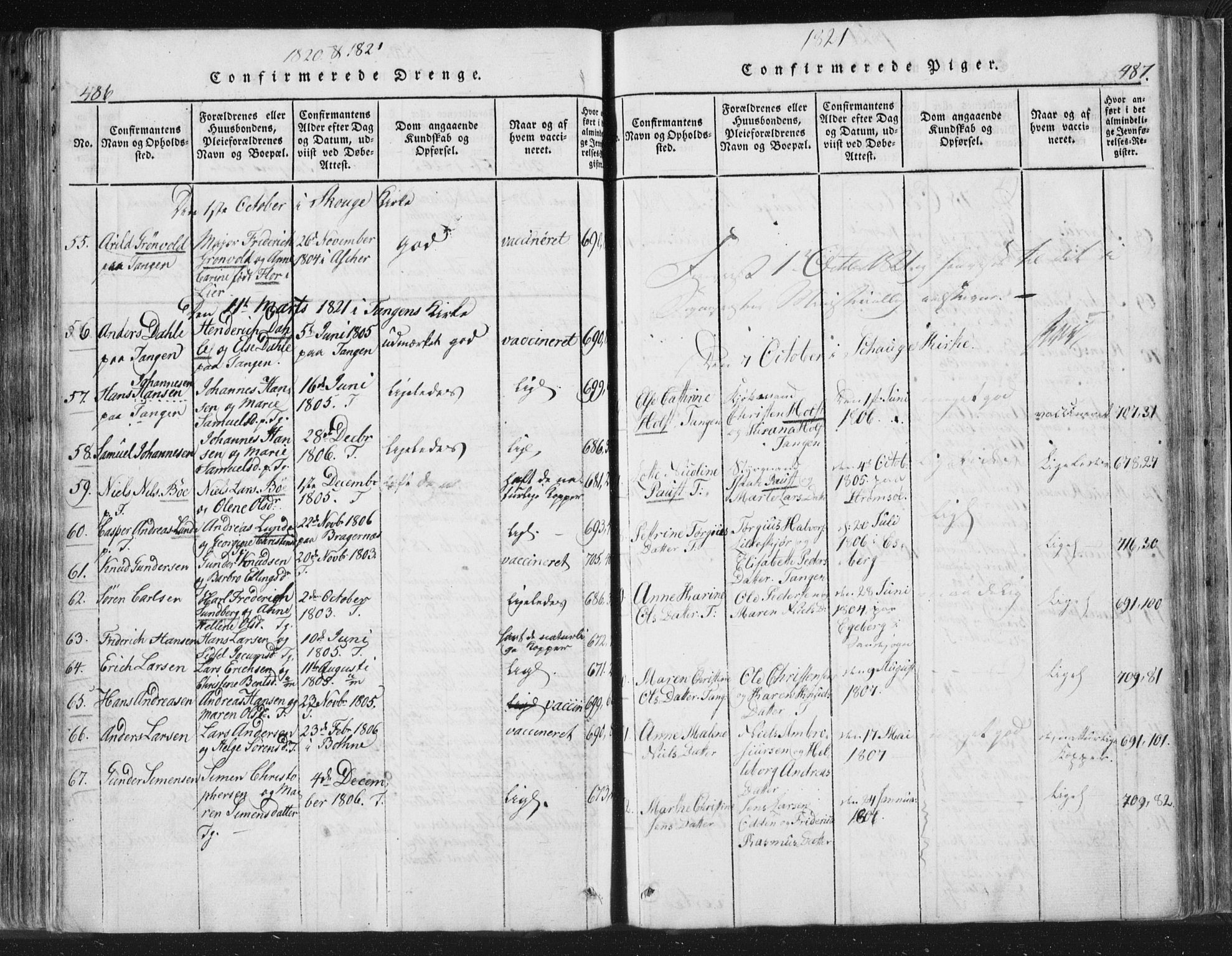 Strømsø kirkebøker, AV/SAKO-A-246/F/Fb/L0004: Parish register (official) no. II 4, 1814-1843, p. 486-487